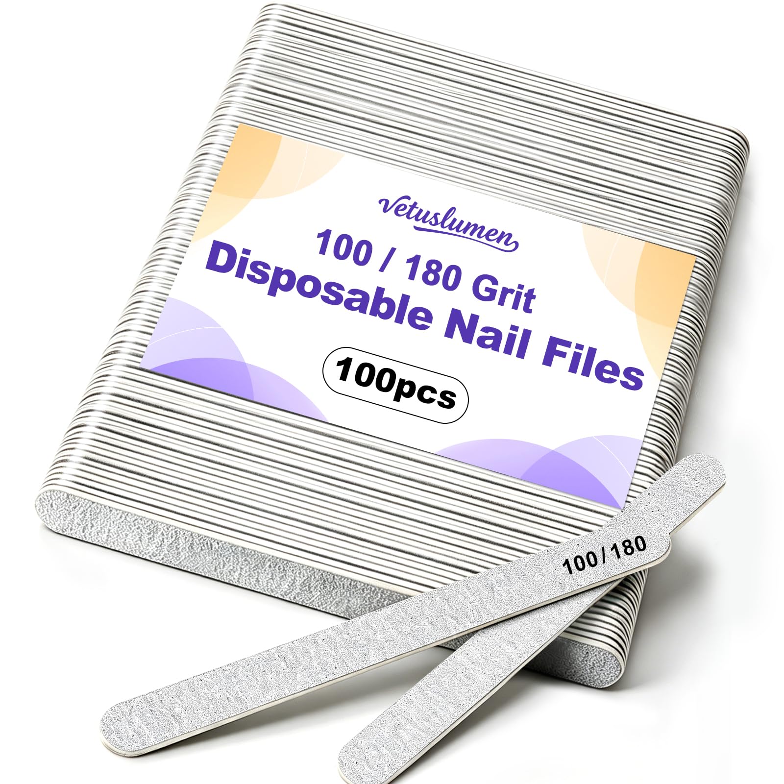 100-Pack Double Sided Nail File 100/180 Grit Manicure Pedicure Emery Boards