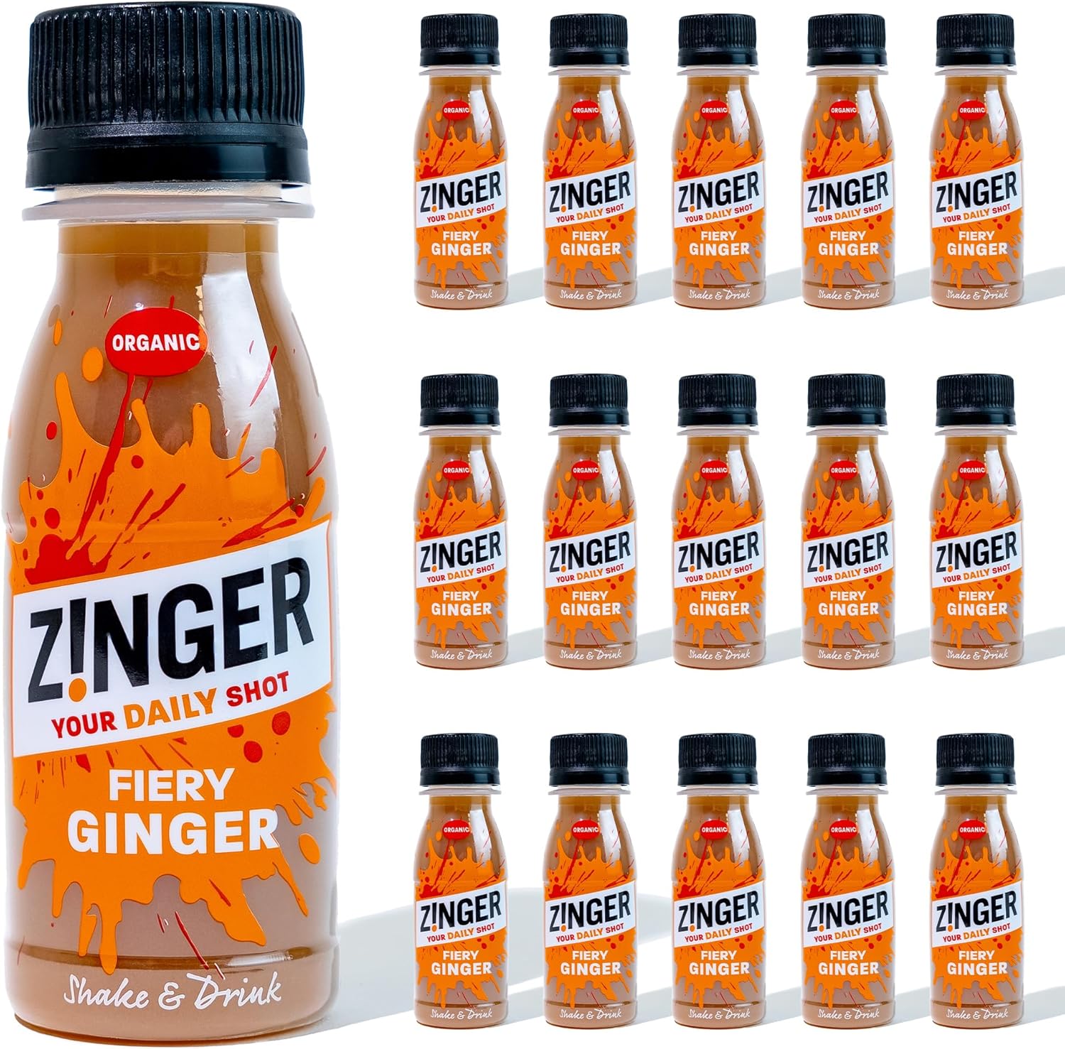 ZINGER Ginger Shots (15x70ml) | Immune System Booster and Natural Energy Support | Organic Ingredients, Vegan and Gluten Free | Energy Shot and Recovery Drink