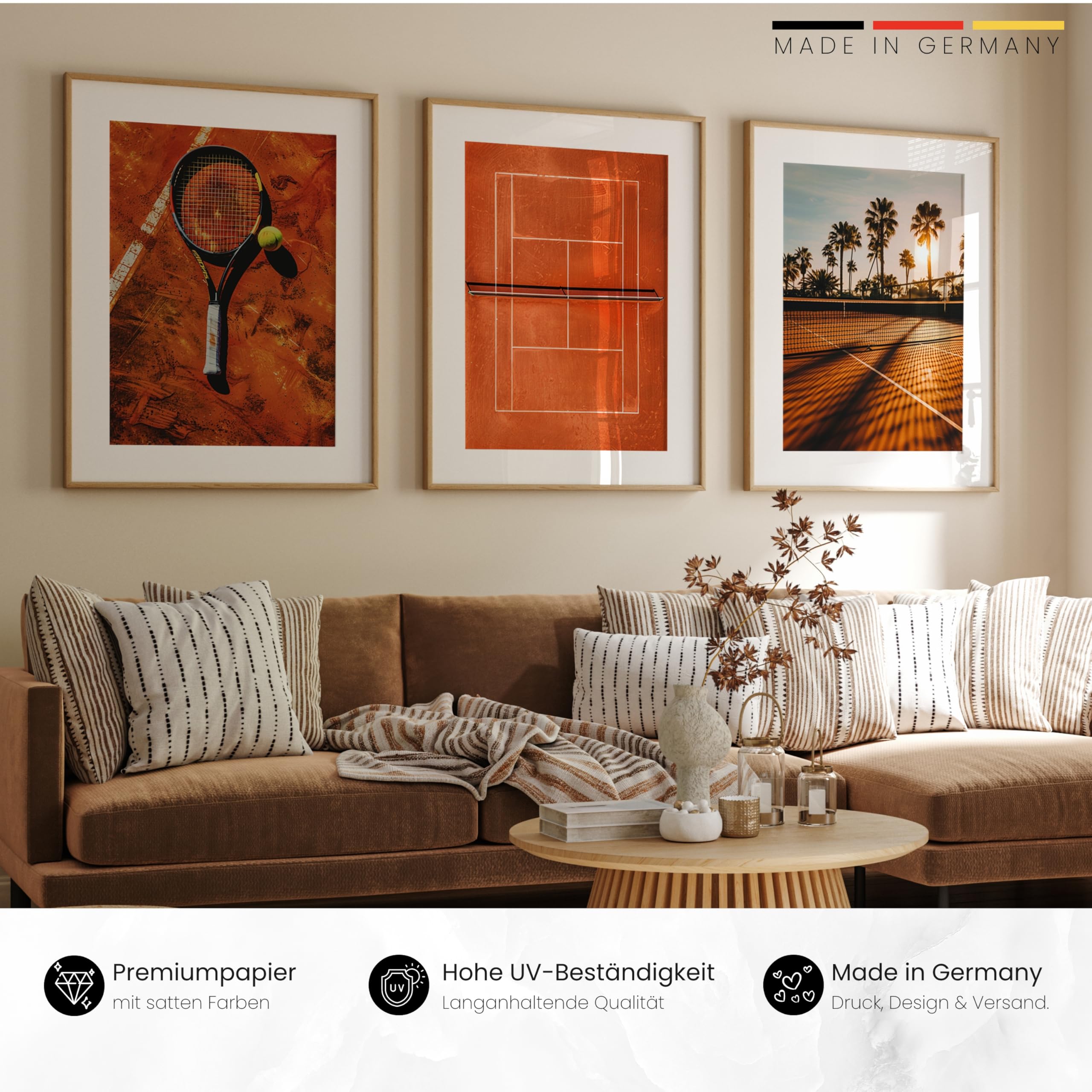 Donari Tennis Poster Set – Sportliche Wandbilder für Tennisfans | Dynamische Motive & moderner Stil | Premium-Druck | Perfekte Deko für Wohnzimmer & Sportzimmer (Set 3, 50x70 cm, Weißer Rahmen)