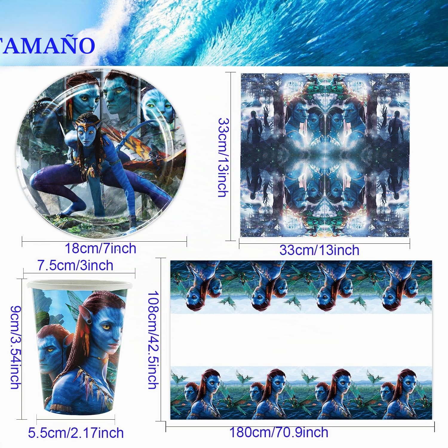 Juego de Vajilla para Fiesta Infantil 61pcs-20Guests Avatar Theme Tableware Set Incluyendo Mantel Platos Vasos Servilletas,Vajilla para Fiestas de Chicos Artículos para fiestas