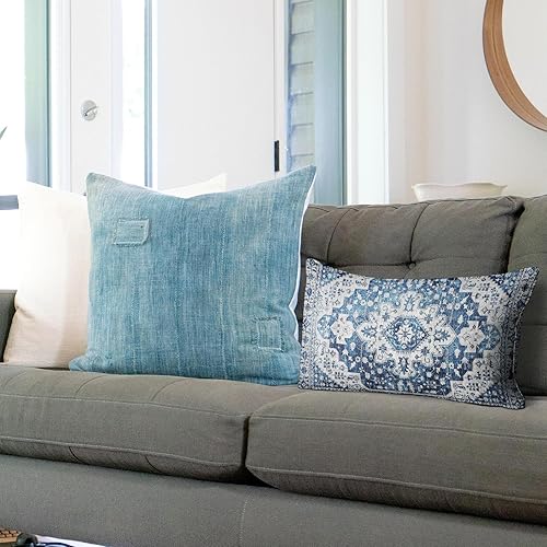 Miniatura 4 de Snycler Juego de 2 fundas de almohada bohemias de 12 x 20 pulgadas, color azul, de doble cara, de algodón, suave, decorativas, para sofá, cama