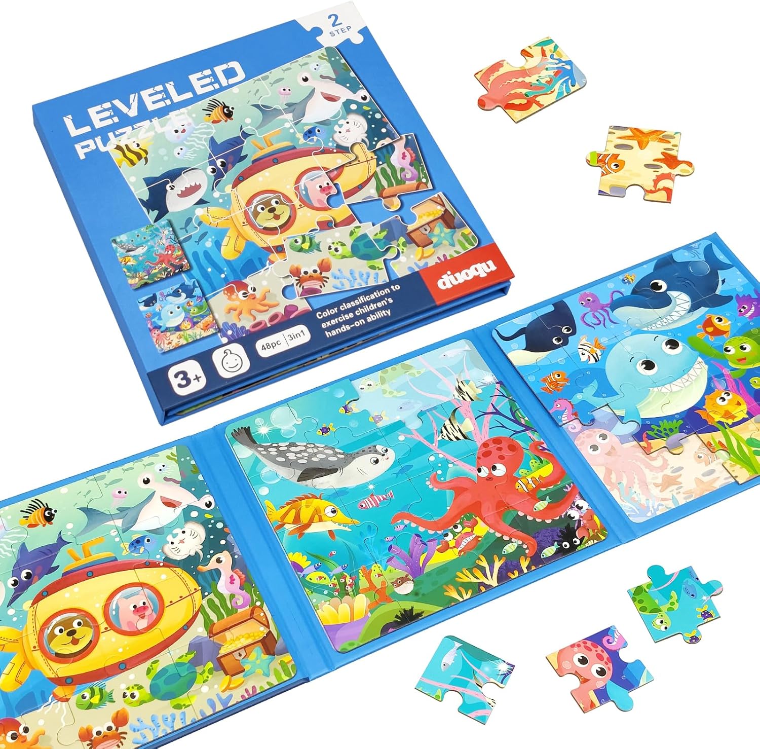 Magnetic Puzzles for Kids Ages 3 4 5 6, 12-16-20 Piece Ocean Theme Jigsaw Puzzles for Toddler, 3 in 1 Travel Toys and Travel Games for Boys and Girls (Ocean)