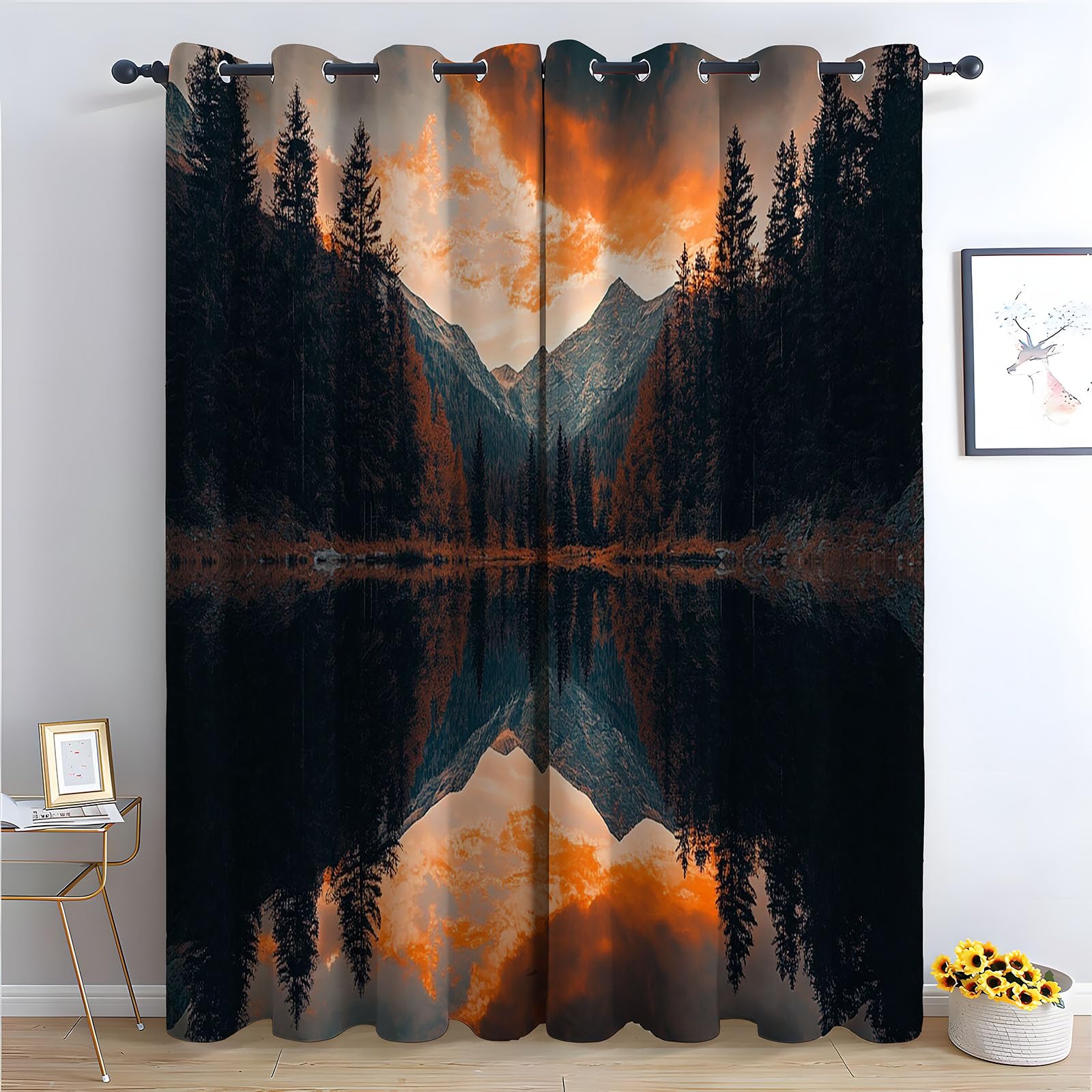 WQBQKKX Blue Abstract Line Blackout Curtains for Bedroom Mountain Eyelet Curtains for Living Room Thermal Insulated Window Curtain Drapes for Dining Room-52 W x 96" L (Pack of 2)