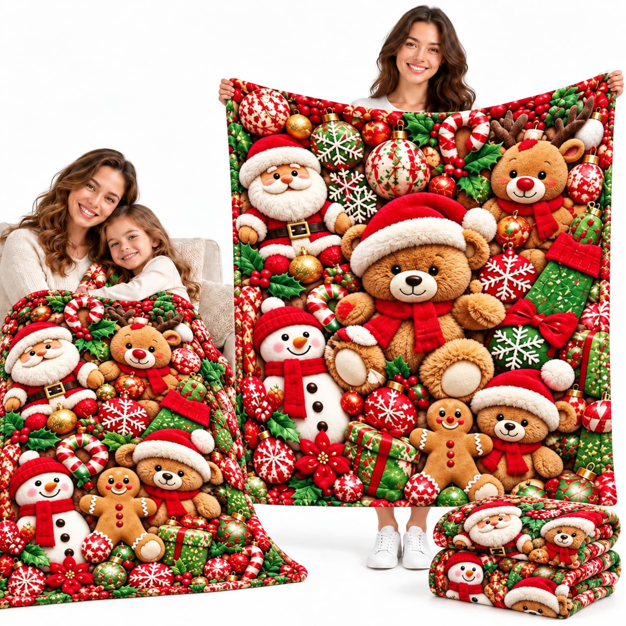 YXRRVING Teddy Pastel Floral Print Throw Blanket,Kawaii Teddy Bear Blanket