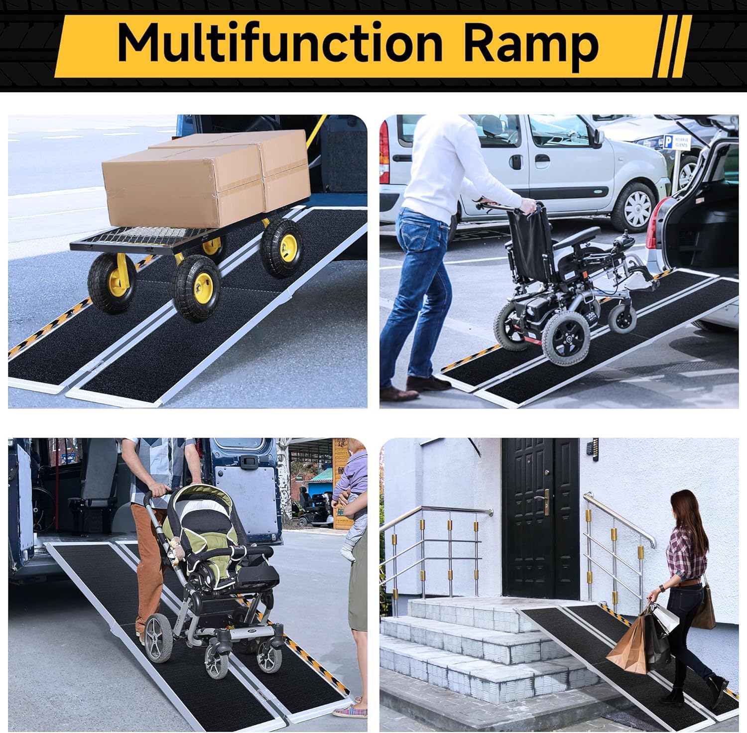 210cm x 73cm Rampas para Silla de Ruedas, Rampa Plegable para Minusválidos con Superficie Antideslizante, Capacidad de Carga de 400 kg