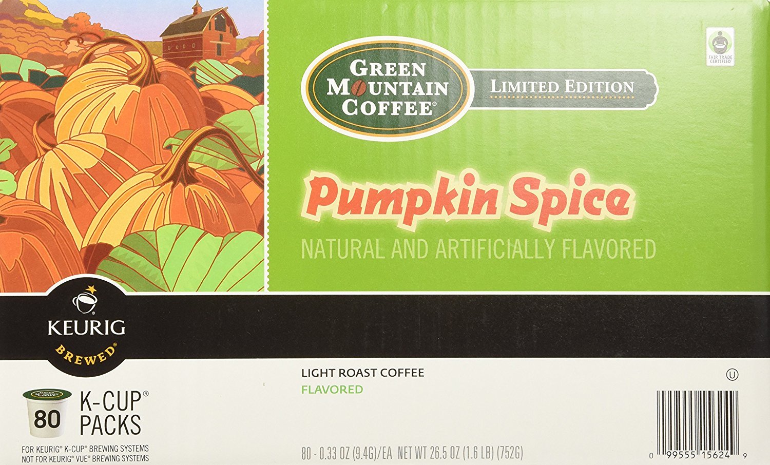 Green Mountain Coffee Fair Trade Pumpkin Spice K-Cups 80 Count Value Box