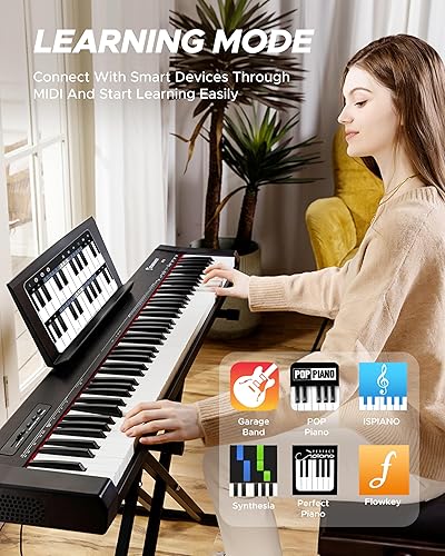 Miniatura 5 de Starfavor Piano digital de tamaño completo de 88 teclas, juego de teclado eléctrico con teclas semi-pesadas, muestreo de voz inteligente,
