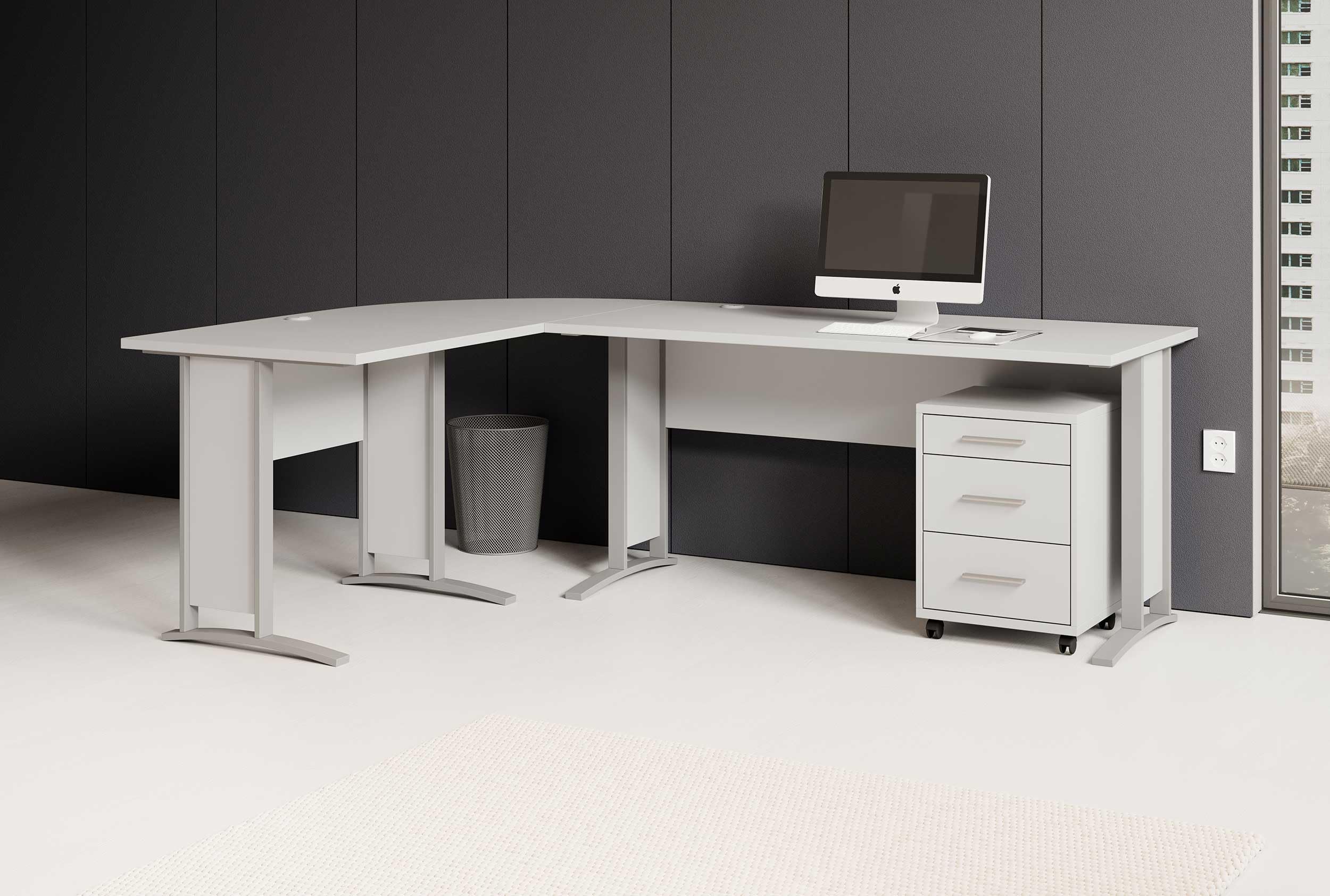 Stella Trading OFFICE LINEEscritorio esquinero en blanco, contemporáneo escritorio para ordenador con amplia superficie de trabajo y cajonera móvil, 220/170 x 72 x 70 cm (ancho/alto/profundo)