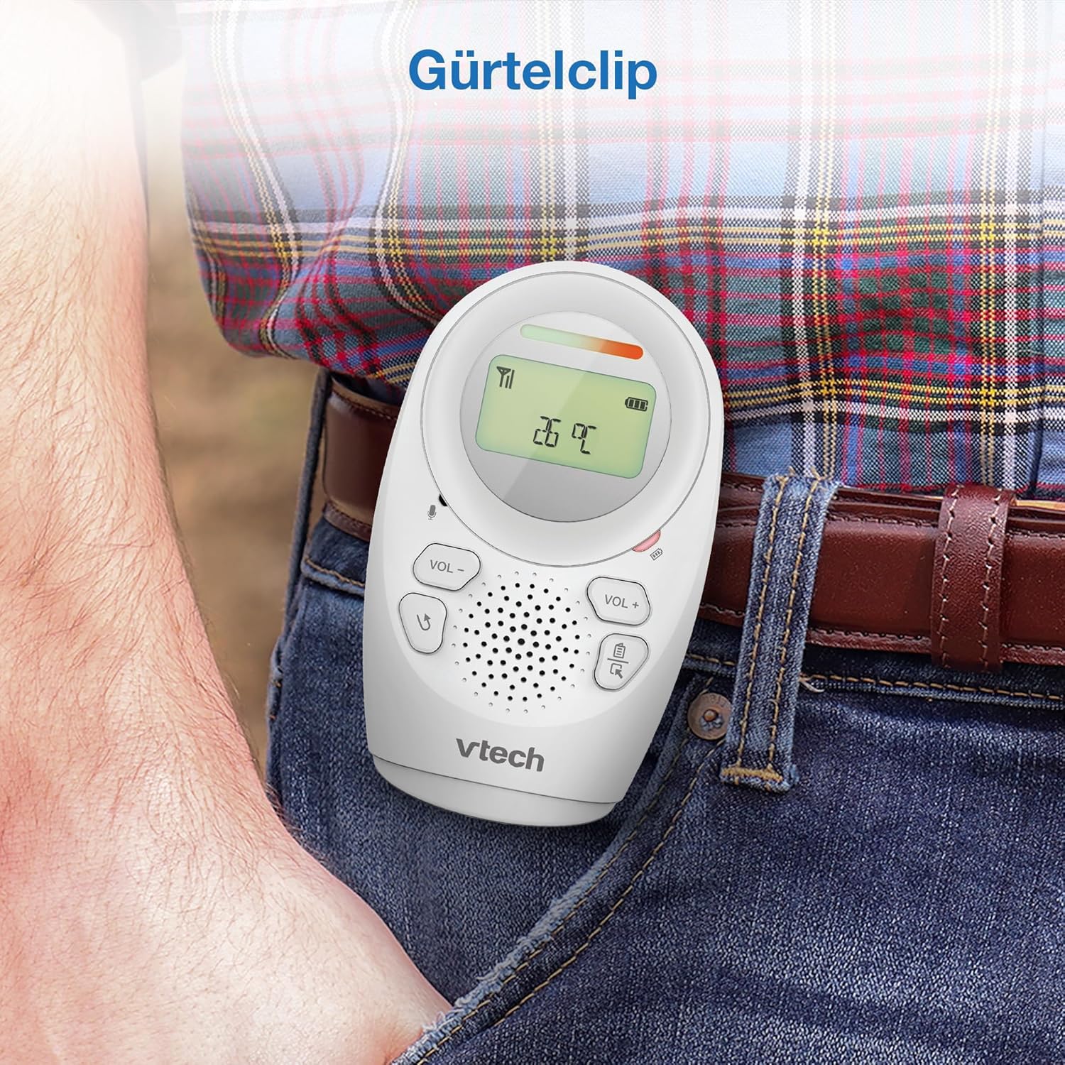 VTech DM121-IT Baby-Audiobabyphone, Reichweite bis 460 m, Akku-Laufzeit bis 8 Stunden, Projektions-Nachtlicht, Schlaflieder, Gegensprechfunktion, Geräuschwarnungen, sichere Datenübertragung, Weiß