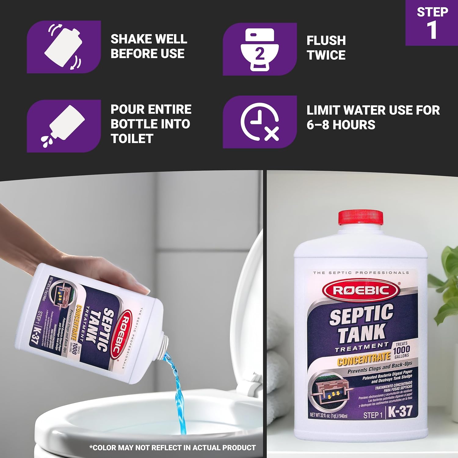 Roebic SMP-1000-PAK-1 Complete Septic System Maintenance Kit: 4 Quarts, Pack of 1, All-in-One Solution for Septic System Care