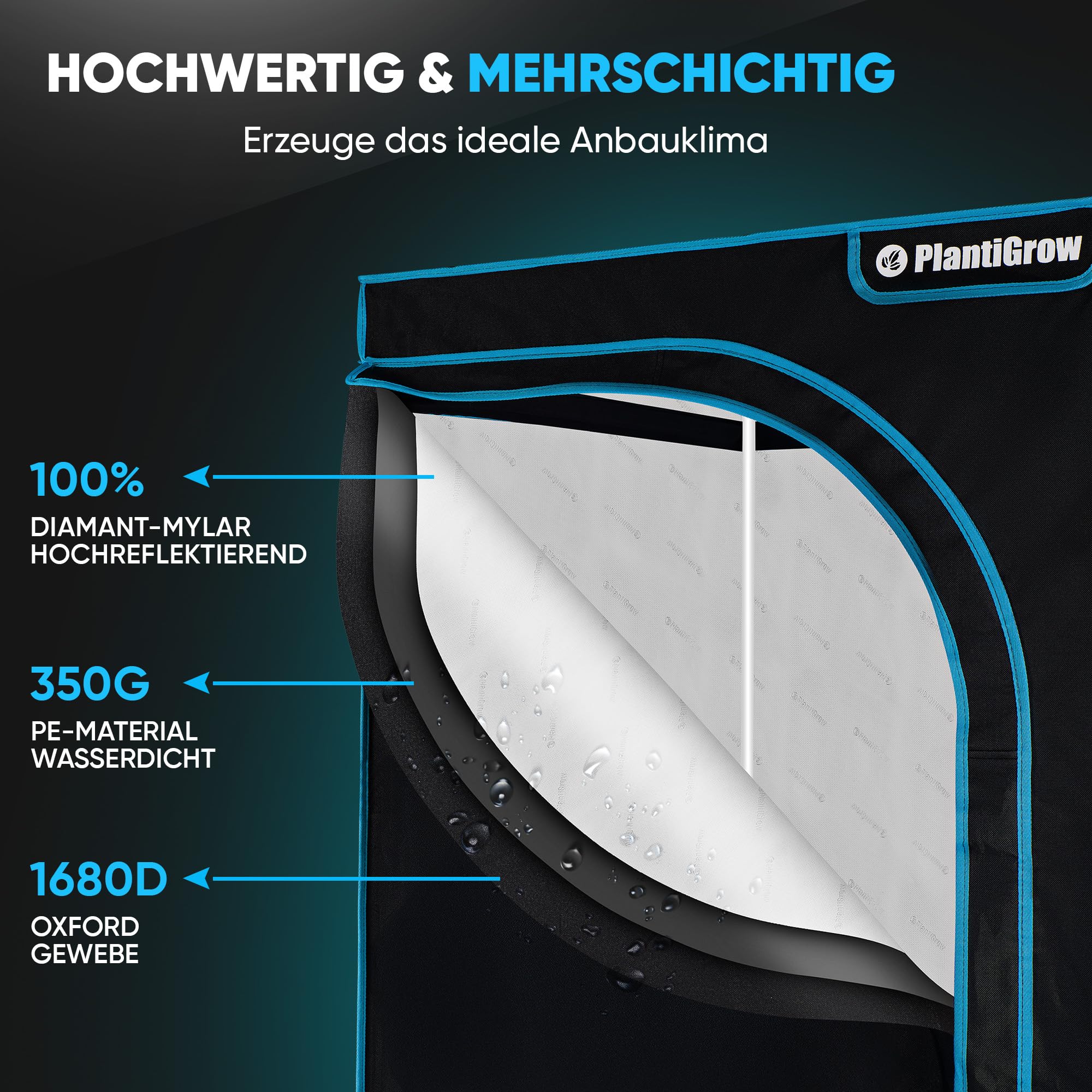 Growzelt Komplettset 80x80x180cm mit 150W Vollspektrum LED Lampe Dimmbar, Carbon-Filter, Inline-Kanalventilator, Abluftschlauch