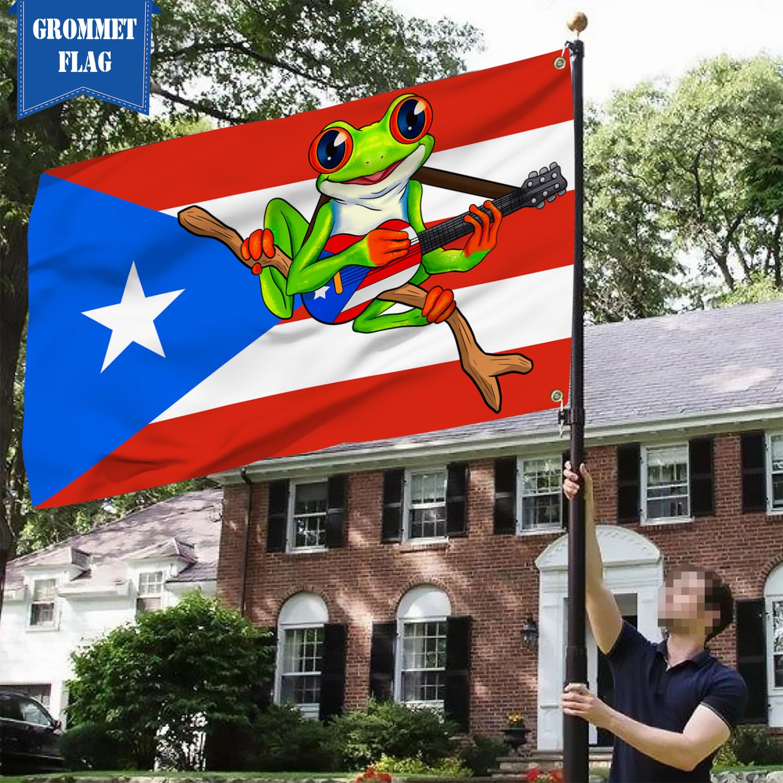 HOMETITUTE Puerto Rico Coquí Gartenflagge | 71,1x101,6 Cm, Doppelseitig Mit Rotäugigem Frosch – Für Karibik-Partys & Dekoration