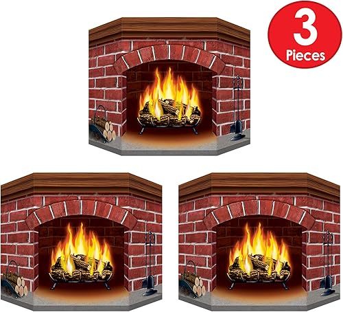 Miniatura 3 de Beistle 3 piezas de chimenea de ladrillo para decoración de fiesta de Navidad, 25 x 37 pulgadas, multicolor