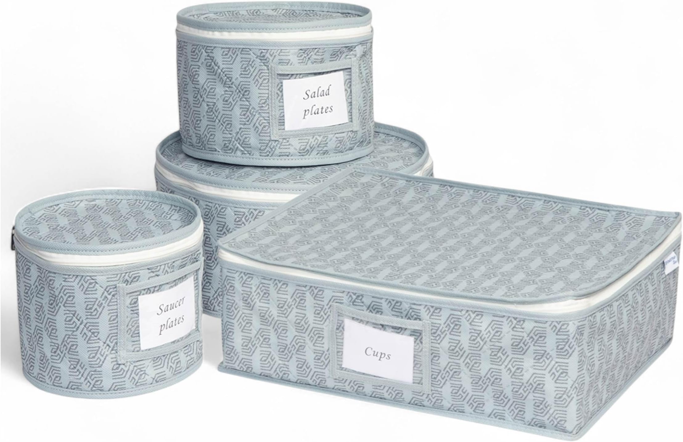 HomeStrap Dinnerware Storage Organizer Set | Quilted Non-Woven Storage Box for Plates, Mugs & Glassware | Waterproof, Dust-Proof, Space-Saving Wedding Gift 12 Felt Protectors | Set of 4