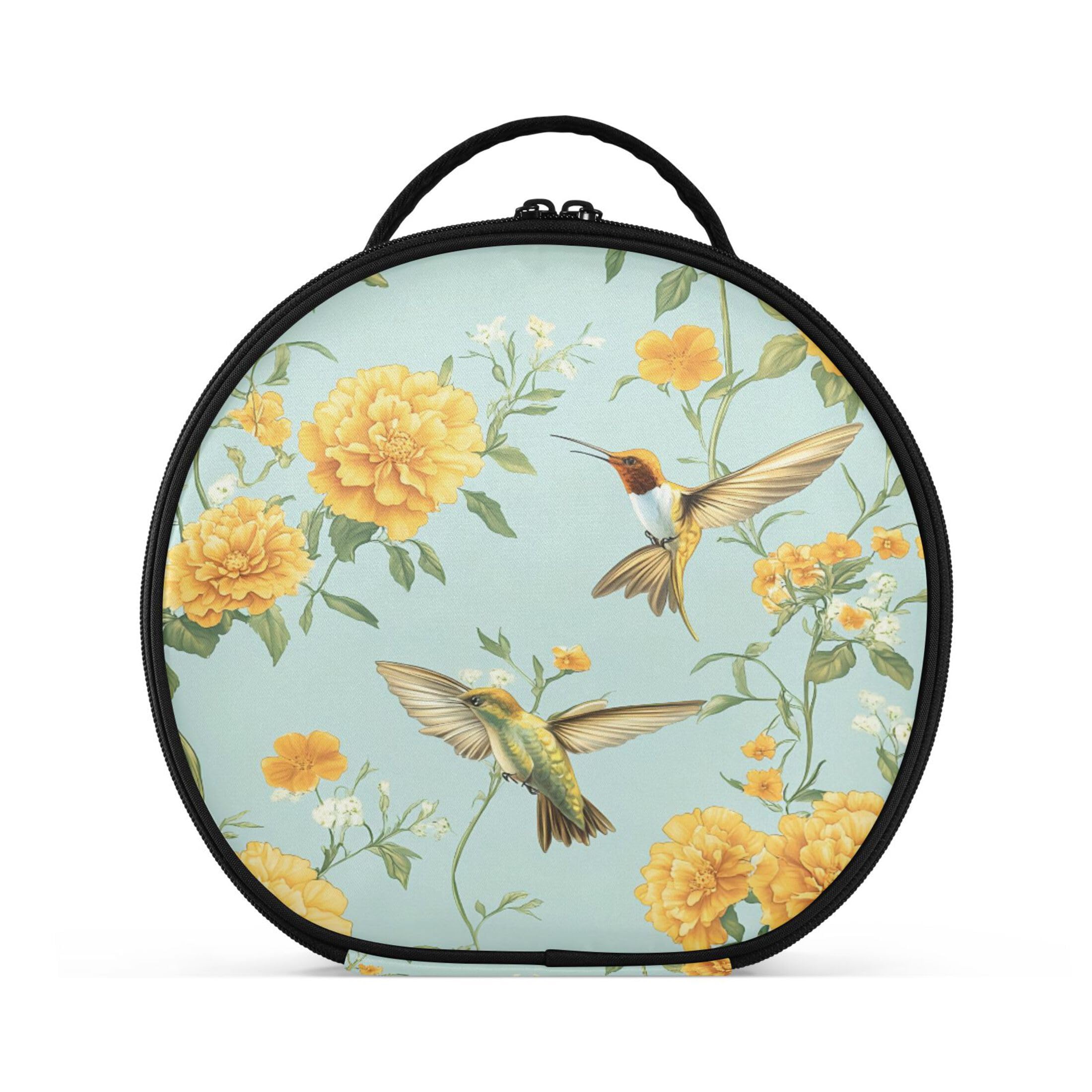 Takiito Yellow Marigolds Hummingbirds Travel Makeup Case Portable Makeup Box Artist Cosmetic Case Organizer With Adjustable Dividers