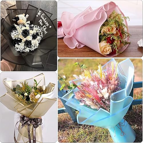 Miniatura 5 de VOWOVOSDAY 20 piezas de papel de regalo de flores, papel de regalo impermeable para ramo de flores, suministros de ramo de floristería, embalaje de