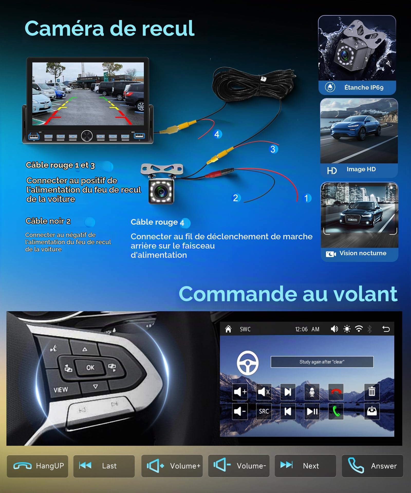 VECHTEL Autoradio 7" 1 Din avec carplay sans Fil Android Auto,Radio FM avec Blurtooth, système de Navigation,2 USB/SD/AUX,avec Touches Piano,vidéo en Ligne,Lien Miroir, avec caméra de recul