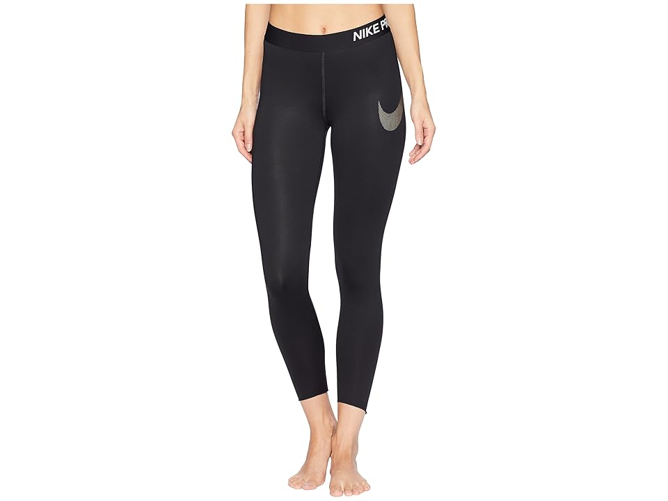 

Nike Pro Metallic Graphic 7/8 Crop Tights (Black/Black/Metallic Gold) Women's Casual Pants