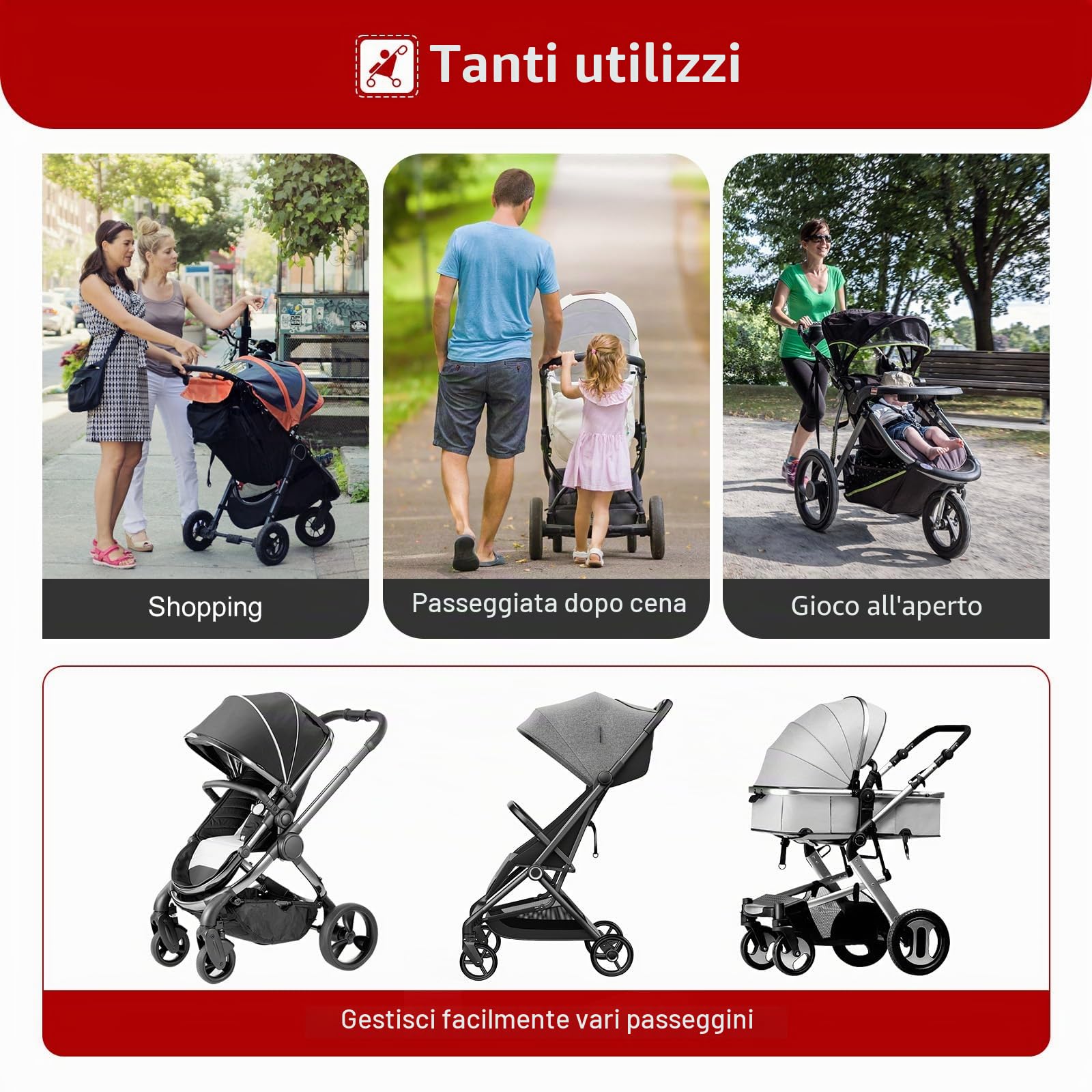 Passeggino con sedile – Pedana – Design a due ruote a 360° – Supporto universale per passeggino, accessori per passeggino, adatto per ogni passeggino