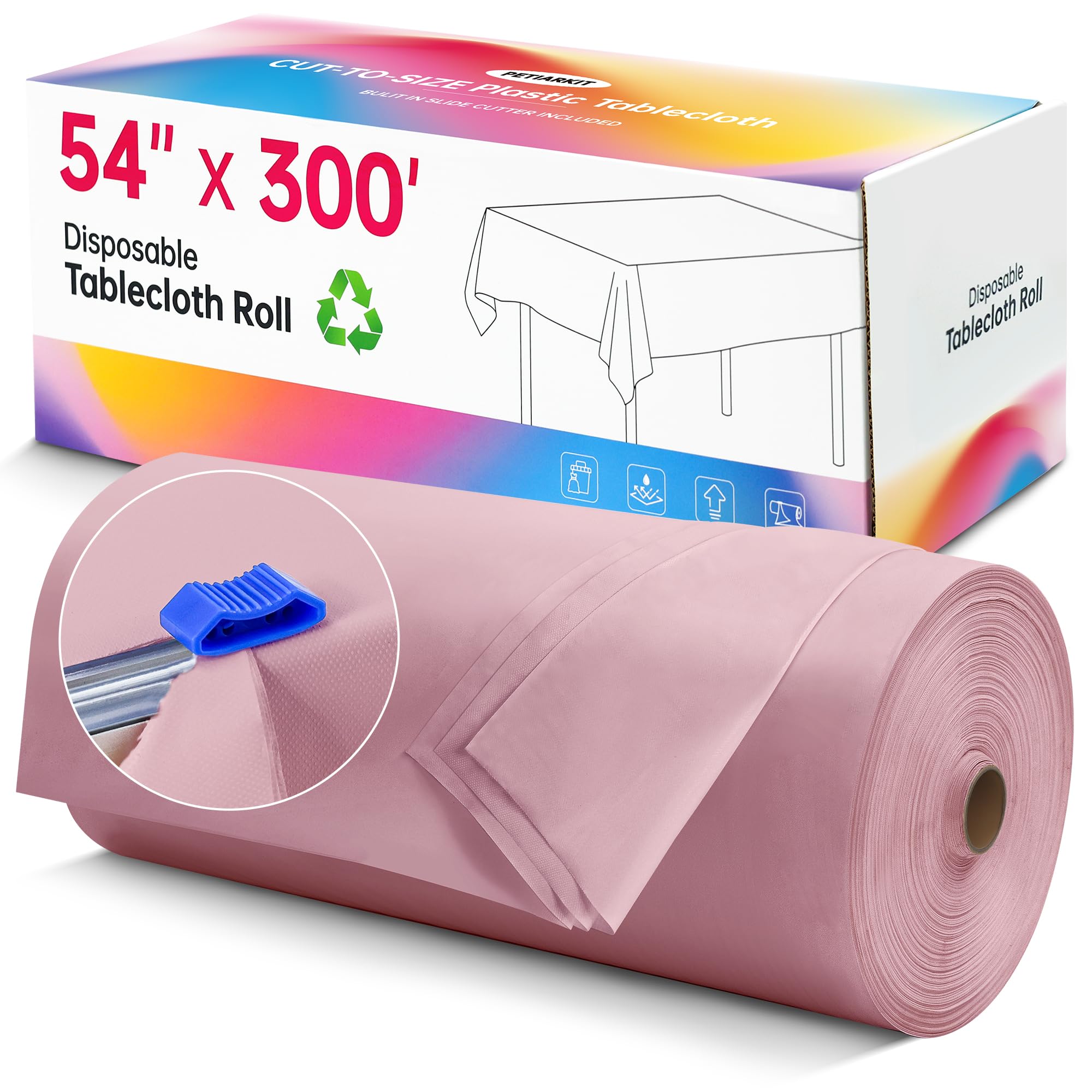 Plastic Table Cloth Disposable, 54IN X 300FT Disposable Tablecloth Roll