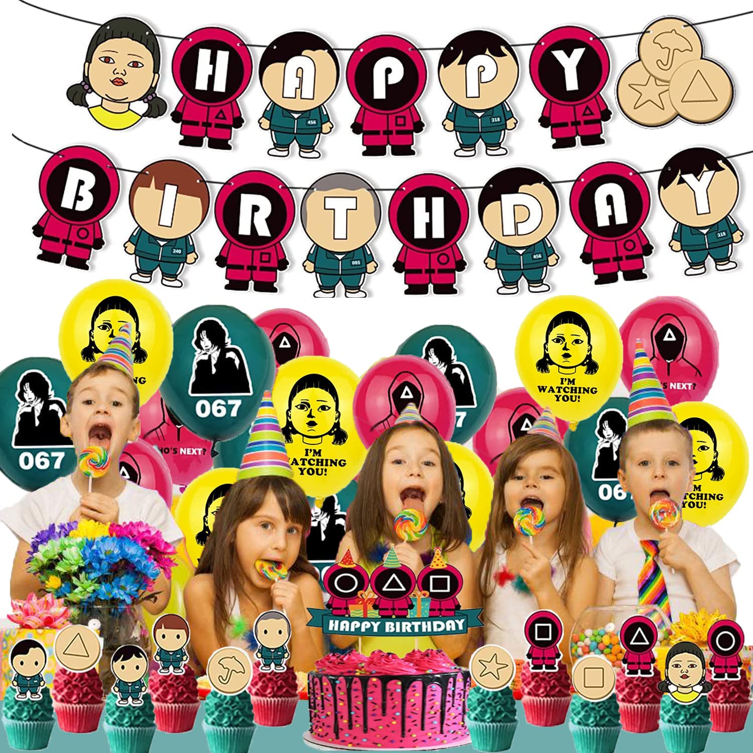 Birthday Party Decorations Including birthday balloons, Birthday Banner, Cake Toppers and Cupcake Toppers for Holiday Celebration Indoor Outdoor Decorations