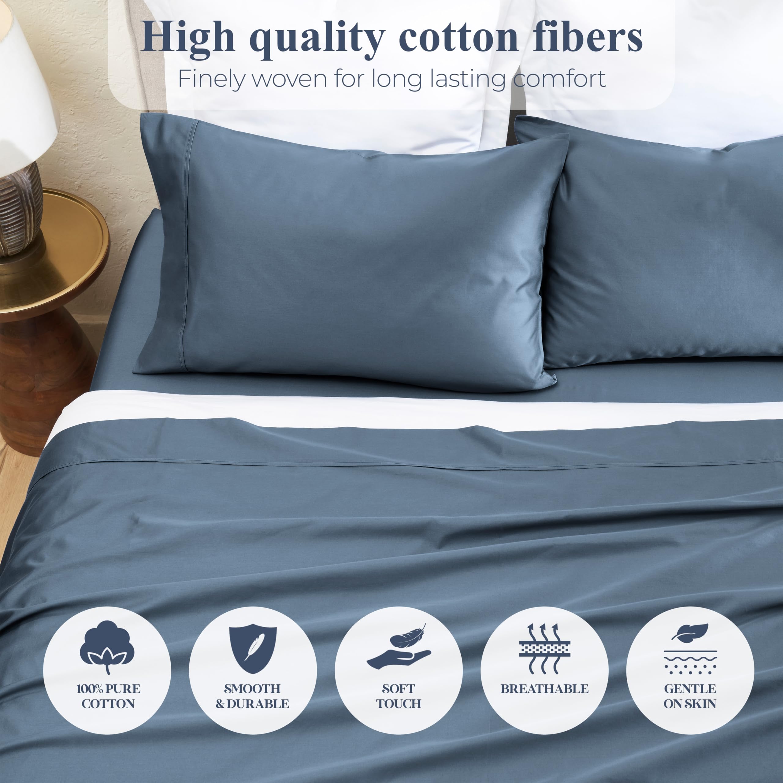 Superior Apus Set di lenzuola in cotone, tessuto in rasatello, biancheria da letto morbida, lusso moderno, confortevole, facile da pulire, elementi essenziali per la decorazione della casa, design a