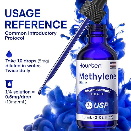 Miniatura 6 de Gotas azul de metileno 1% grado USP fórmula líquida de metileno azul de grado farmacéutico, botella cuentagotas de vidrio ámbar, probado en