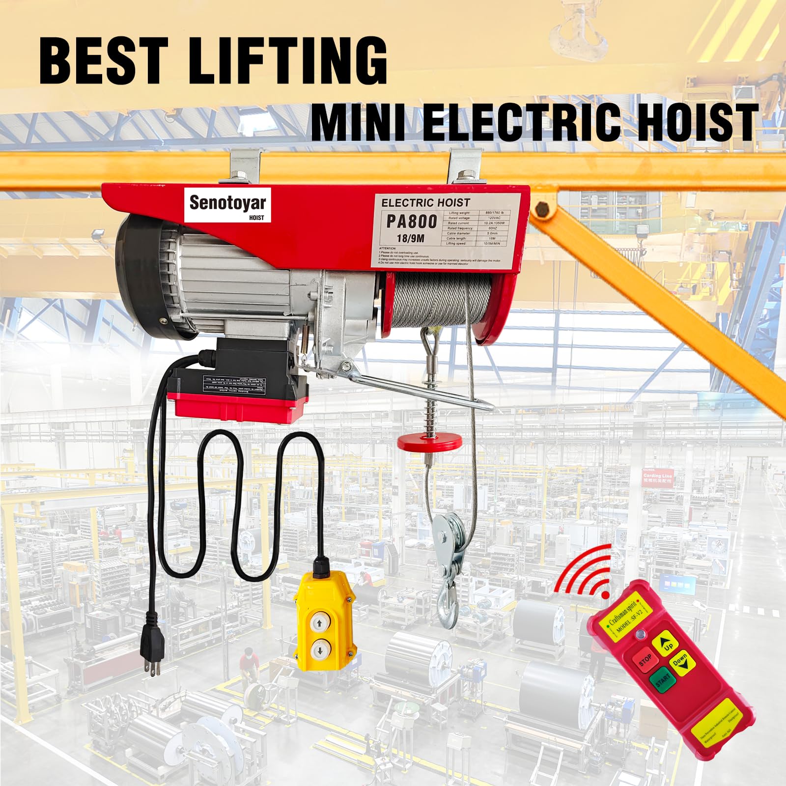 Electric Hoist 1760lbs - 2-in-1 Remote Control -2