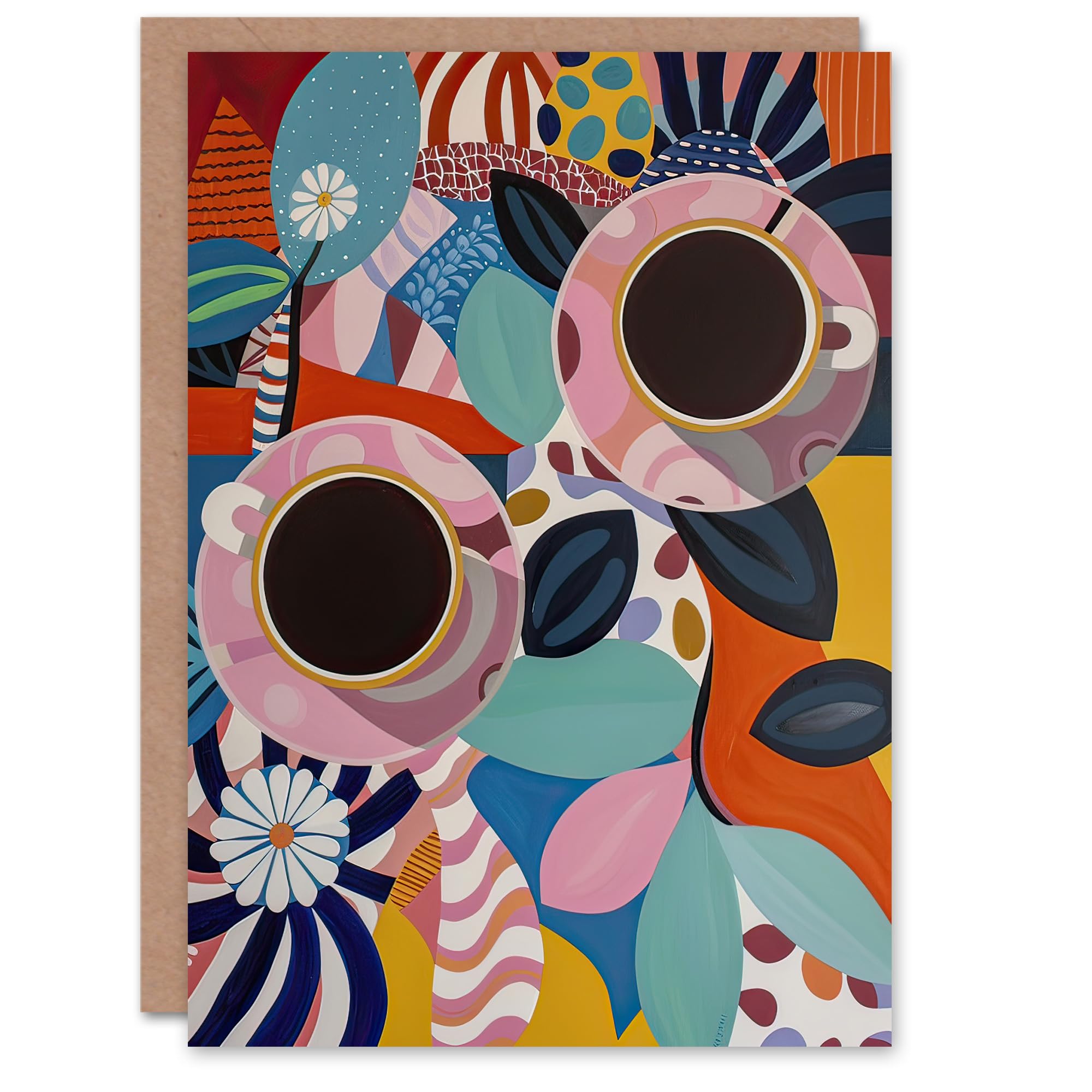 Artery8 Greeting Card Abstract Trippy Coffee Cups Pop Art Pattern Blank For Him Or Her Art Birthday Card