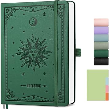 EMSHOI A5 Lined Notebook, Hardcover Leather Notepad, 192 Pages, Dark Green