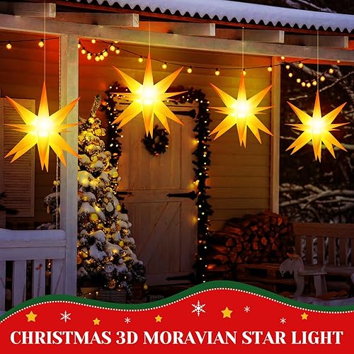 Miniatura 3 de Baquler Luz grande de estrella morava RGB con control remoto para árbol de Navidad, estrella de Moravia, para colgar al aire libre e interior, luz