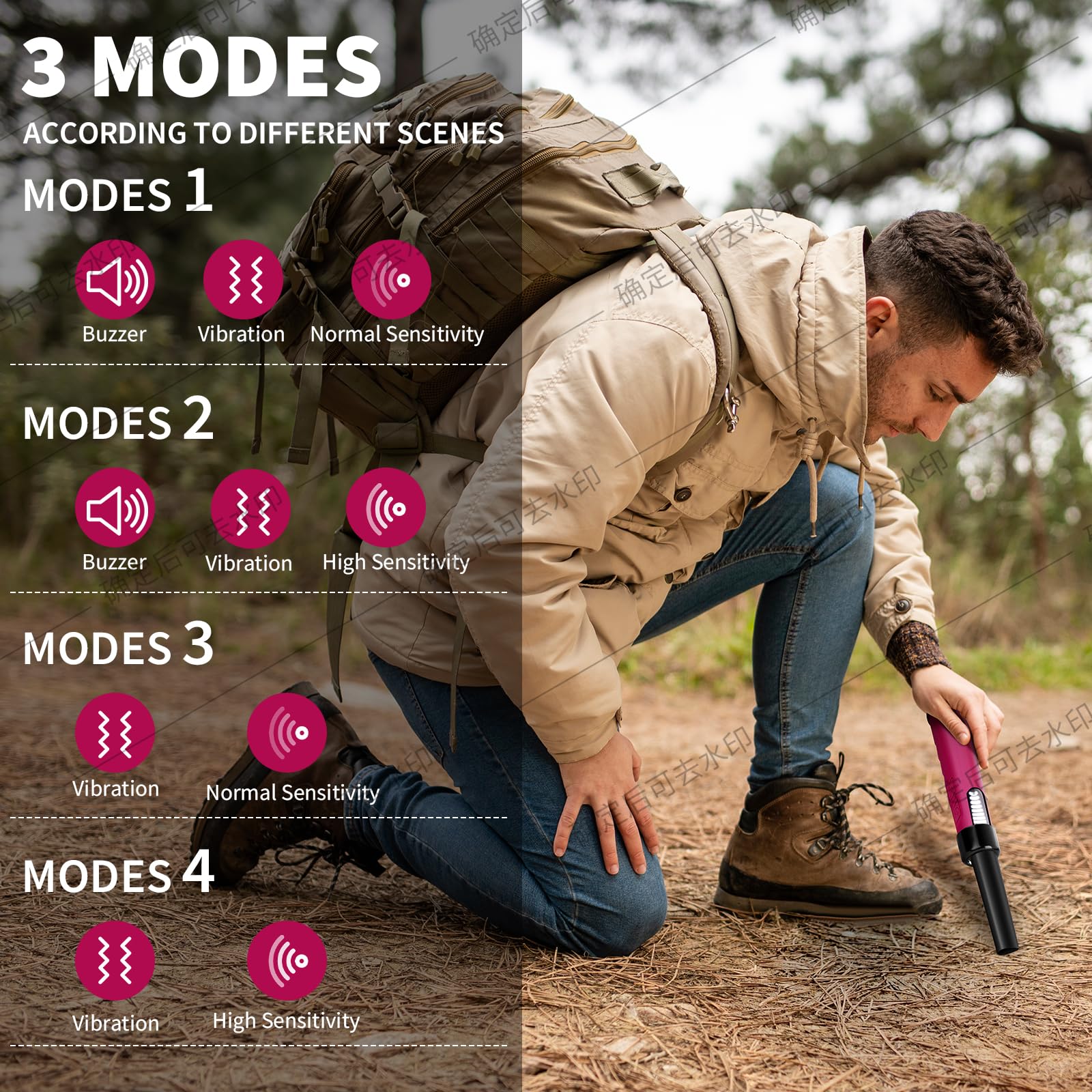 MCJ Metal Detector Professionali Rilevatore Metalli Impermeabile IP68, 14h Autonomia, 3 Modalità (Ricerca/Risparmio), per Spiaggia, Oro & Monete, Batteria Litio 900mAh