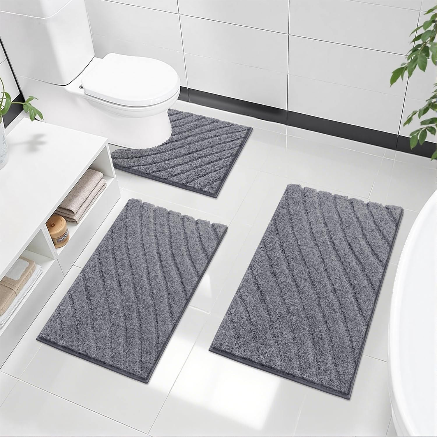 Tapis de salle de bain ultra absorbant SHACOS lot de 3 tapis de bain antidérapants épais