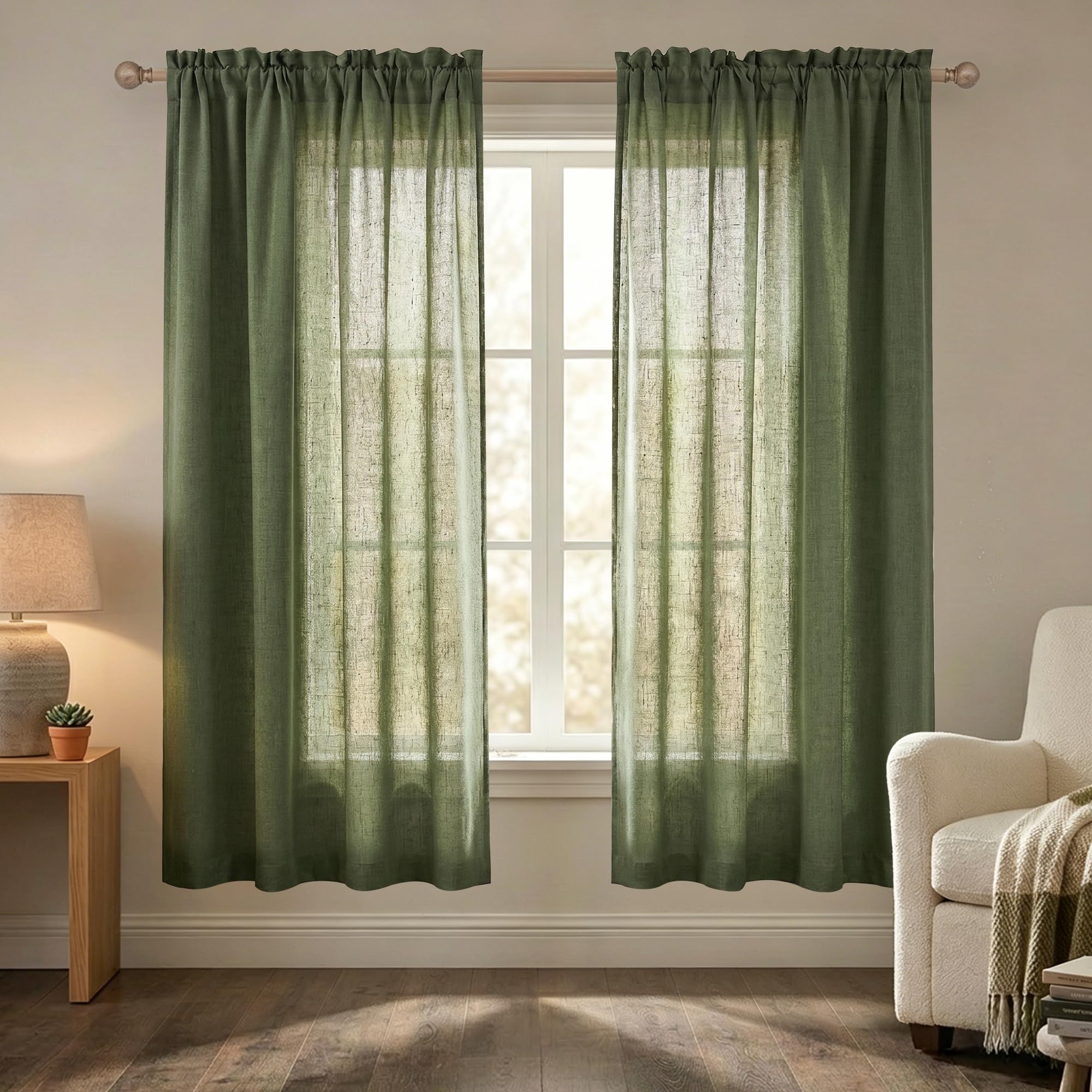 Mrs.Naturall Olive Green Sheer Curtains