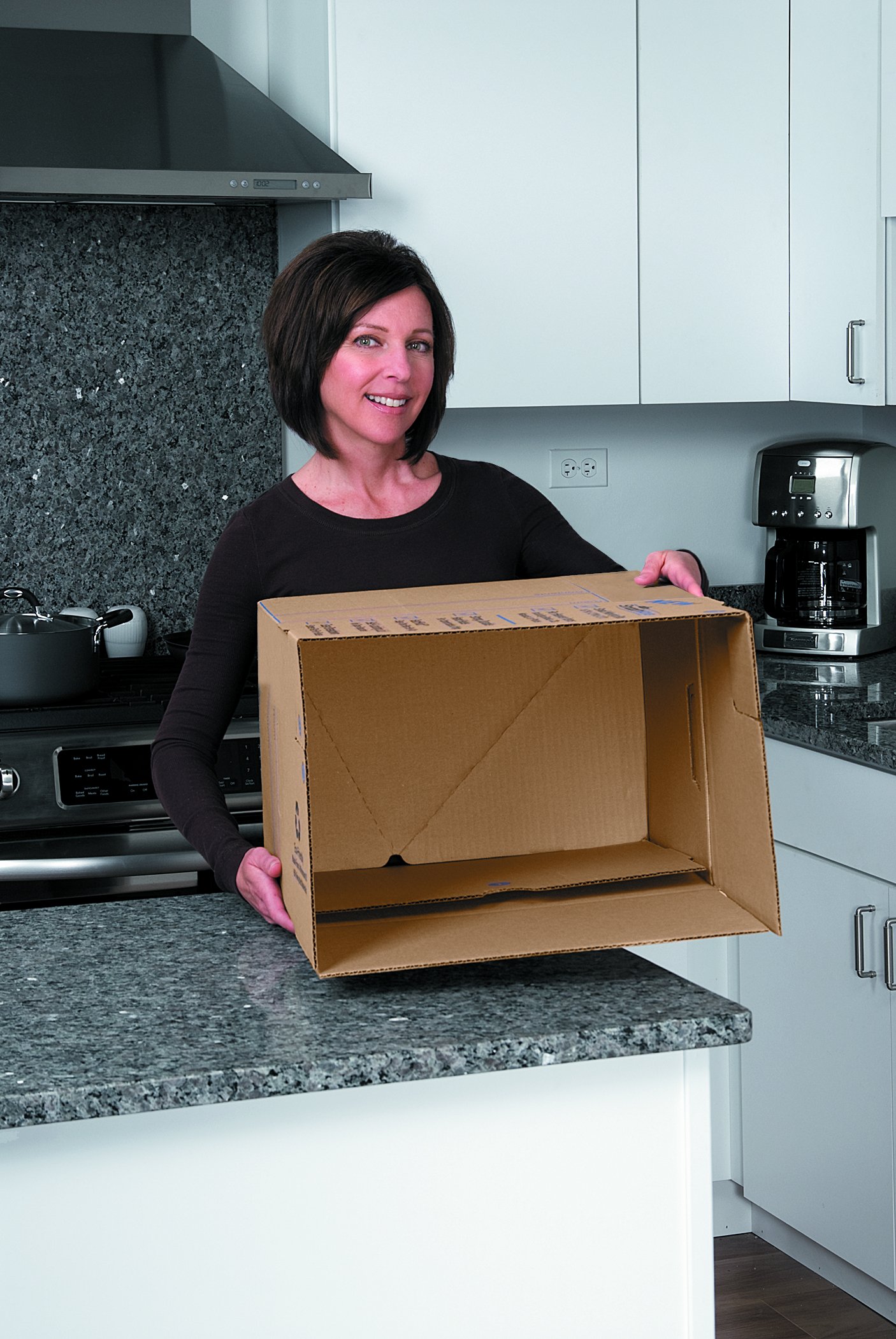 Bankers Box 5 Scatole trasloco SmoothMove XL robuste, scatole cartone FastFold da 85L, scatole a doppio spessore resistenti con maniglie, 40,5 x 45,5 x 45,5 cm, Confezione da 5
