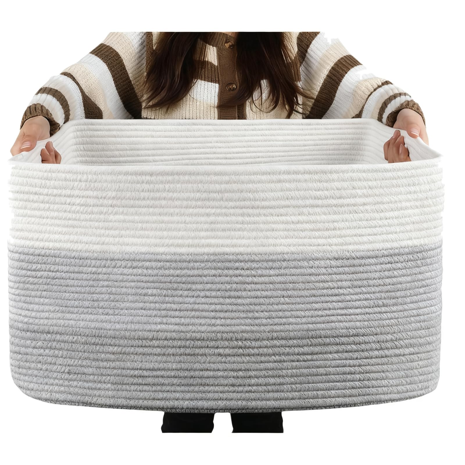 Panier à linge format en corde,gris foncé