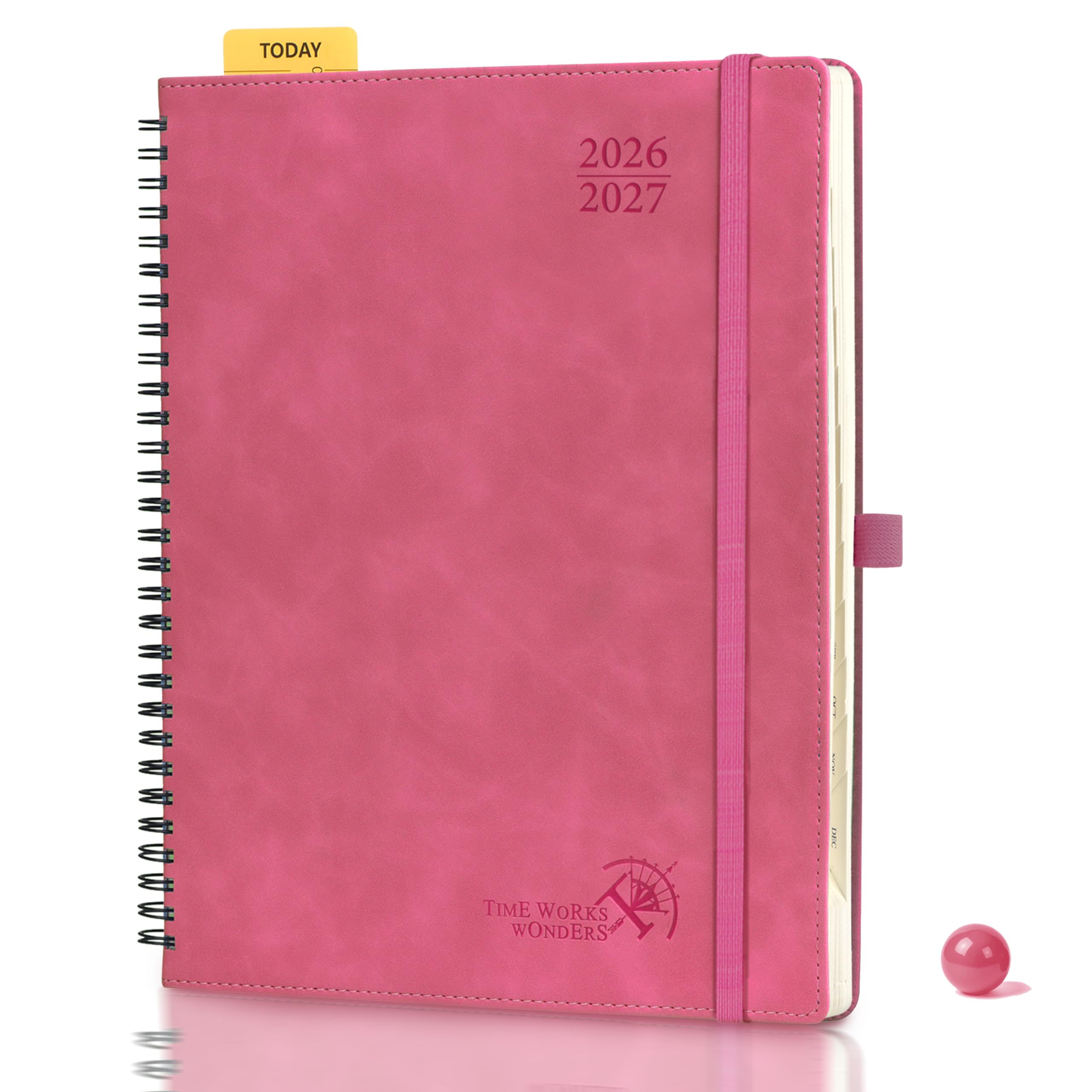 POPRUN Monthly Planner 2026-2027 26.5x21.5cm (18-Month: Jul'26 - Dec'27) Academic Diary Month to View only Spiral Soft Cover, Sunday Start, Monthly Tab(Magenta​)