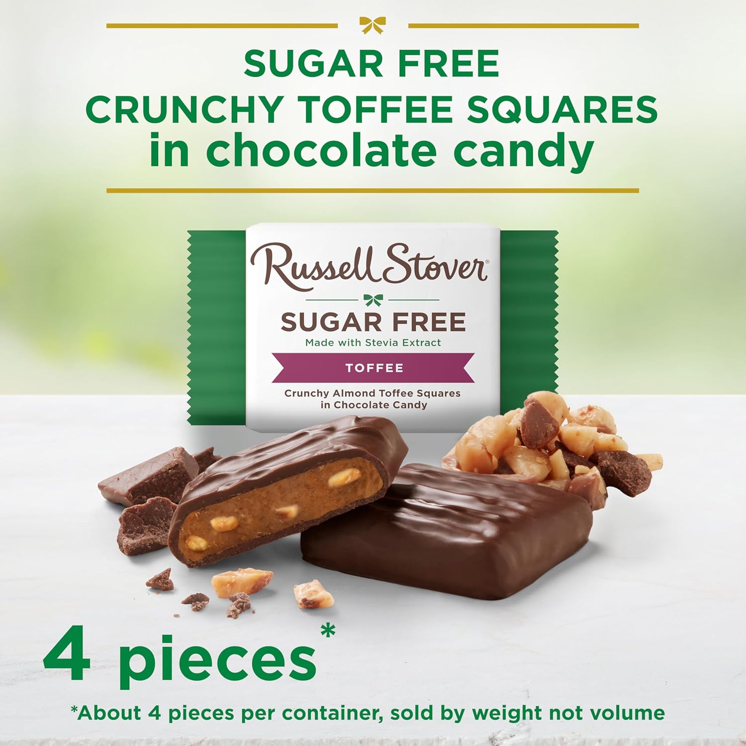 RUSSELL STOVER Sugar Free Toffee Squares in Chocolate Candy, 2 oz. bag (Pack of 10)