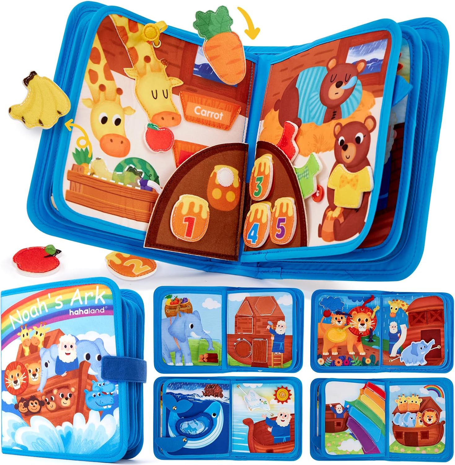 hahaland Noah's Ark Toy Busy Book for Toddlers 1-3 - Baptism Gifts for Boys Girls - Montessori Toys for 1 Year Old, Sensory Early Learning Educational One Year Old Boy Birthday Christmas Toddler Gifts