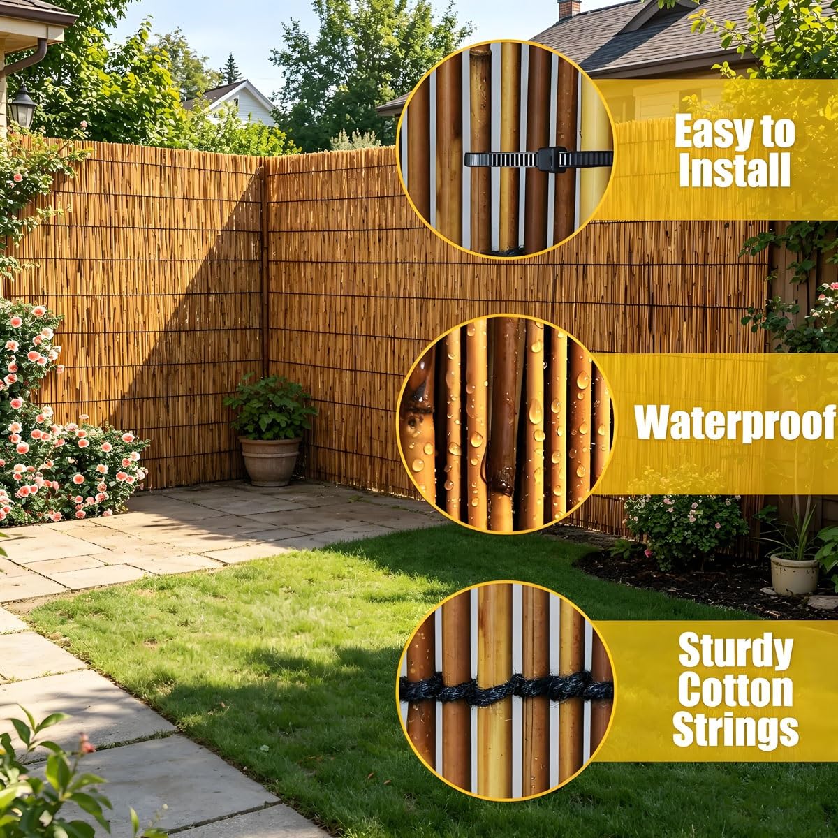 Stuoia Ombreggiante in Canniccio di Bambù Pelato - Frangivista Naturale per Recinzione Giardino, Arella Copertura Tettoia Gazebo, Ringhiera Balcone, Arelle Decorativo in Canna(Marrone,H1.5 x L2.5m)