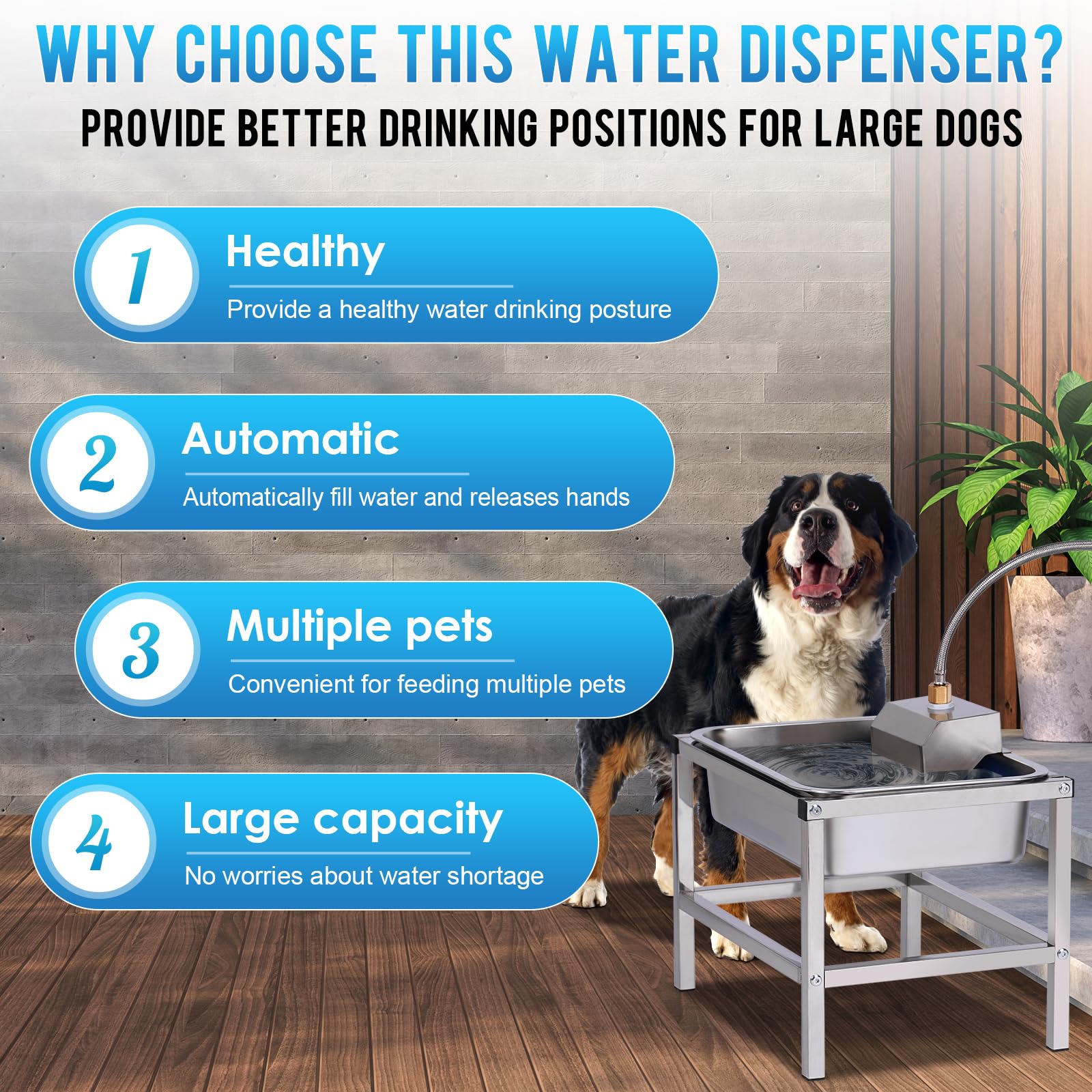 Dispensador automático elevado de cuencos de agua para perros grandes, de acero inoxidable de 3 galones, con soporte para aliviar la presión de las articulaciones, cuencos para mascotas con
