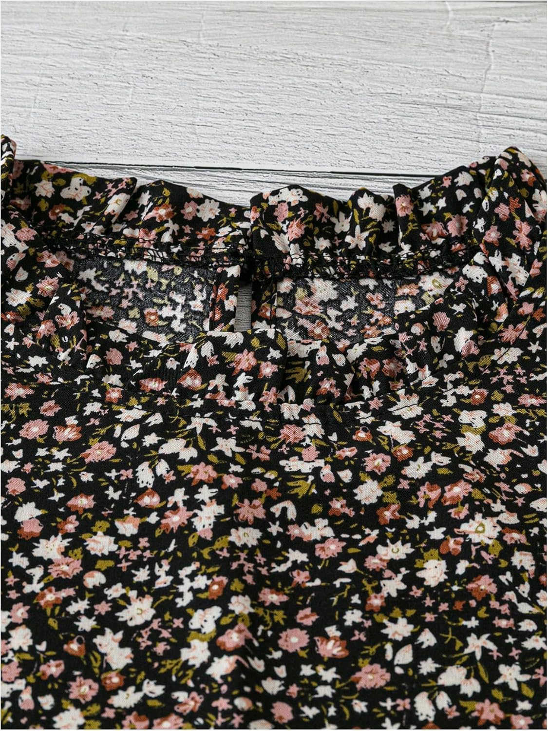 SHENHE Women's Ditsy Floral Boho Tops Ruffle Cap Sleeve Mock Neck Casual Fall Blouse Shirts - Image 3