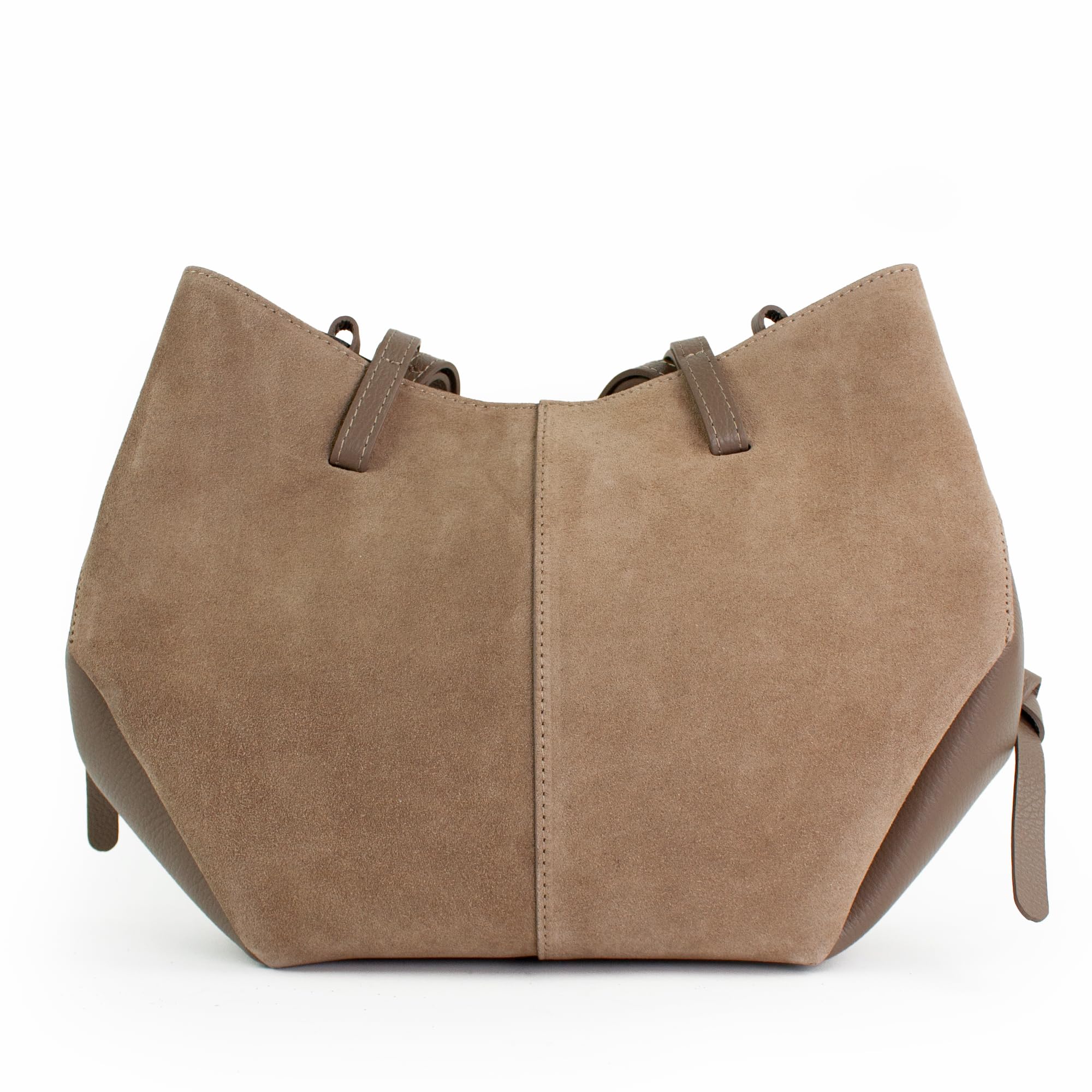 Wildleder Handtasche, Velours Umhängetasche mit verstellbarem Schultergurt, Schultertasche trapezförmig Leder & Wildleder mix