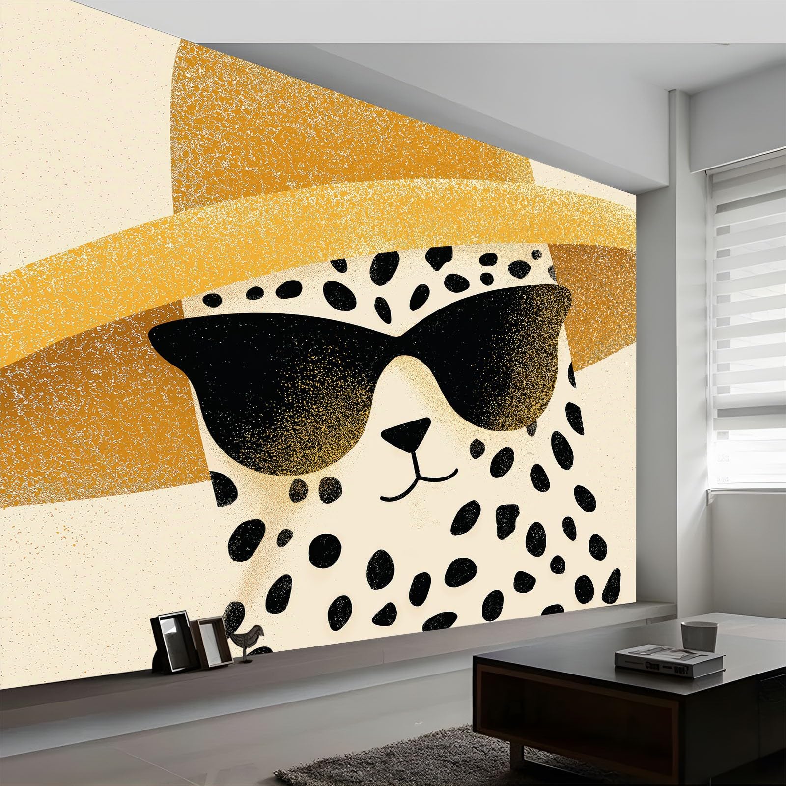 Murals Photo Wallpaper Cartoon 450 x 280 cm, Wall Mural Animal Black Polka Dot Leopard Home Living Room Backdrop Wall Interior Decoration Wallpaper