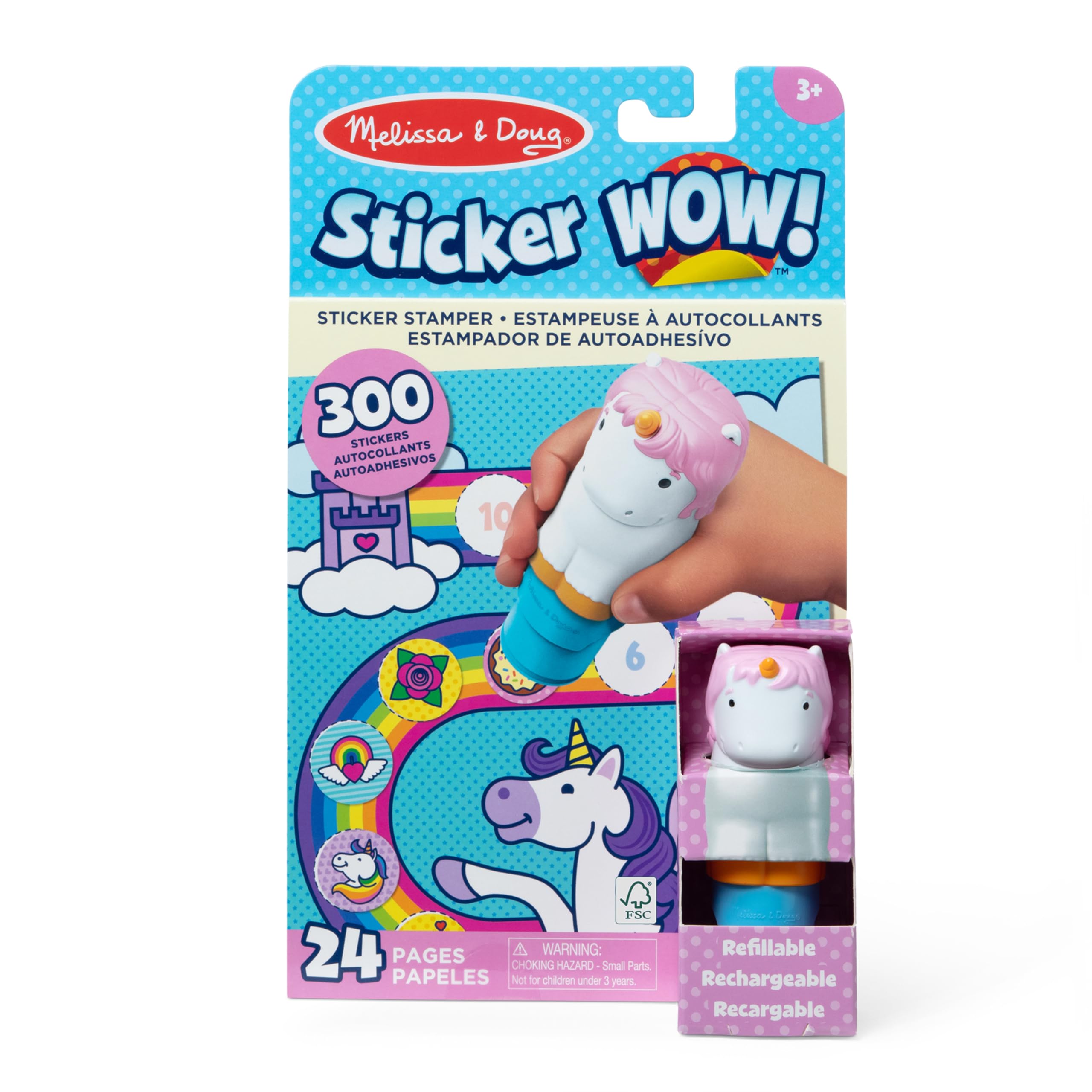 Melissa & Doug Sticker Wow!™ 24-Page Activity Pad and Sticker Stamper, 300 Stickers, Arts and Crafts Fidget Toy Collectible Character – Unicorn Creative Play Travel Toy for Girls and Boys 3+