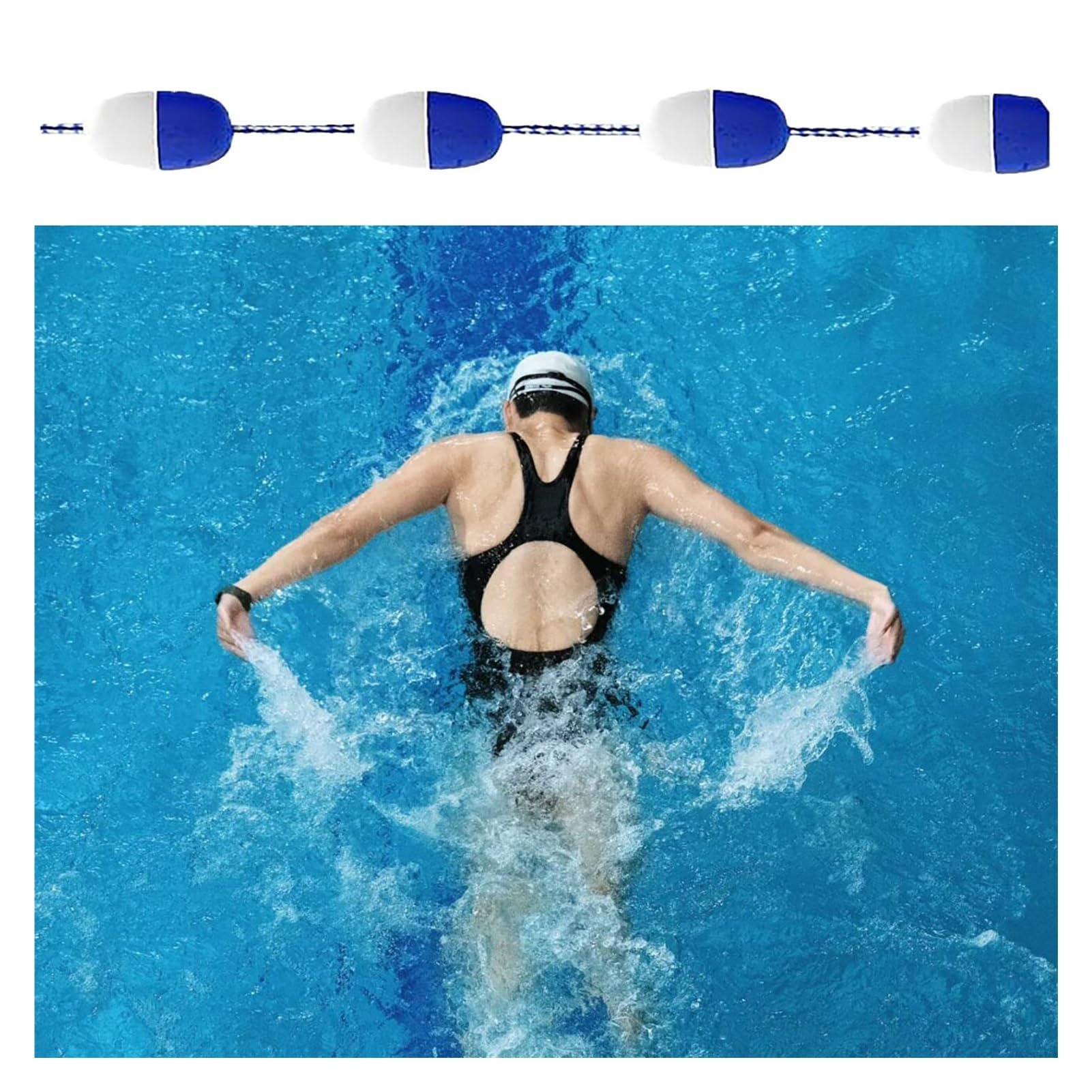Corde de sécurité flottante réglable pour piscine, ligne de natation en nylon bleu et blanc de 6 à 27 m avec bouées et crochets pour zones profondes et peu profondes, idéale pour les zones d