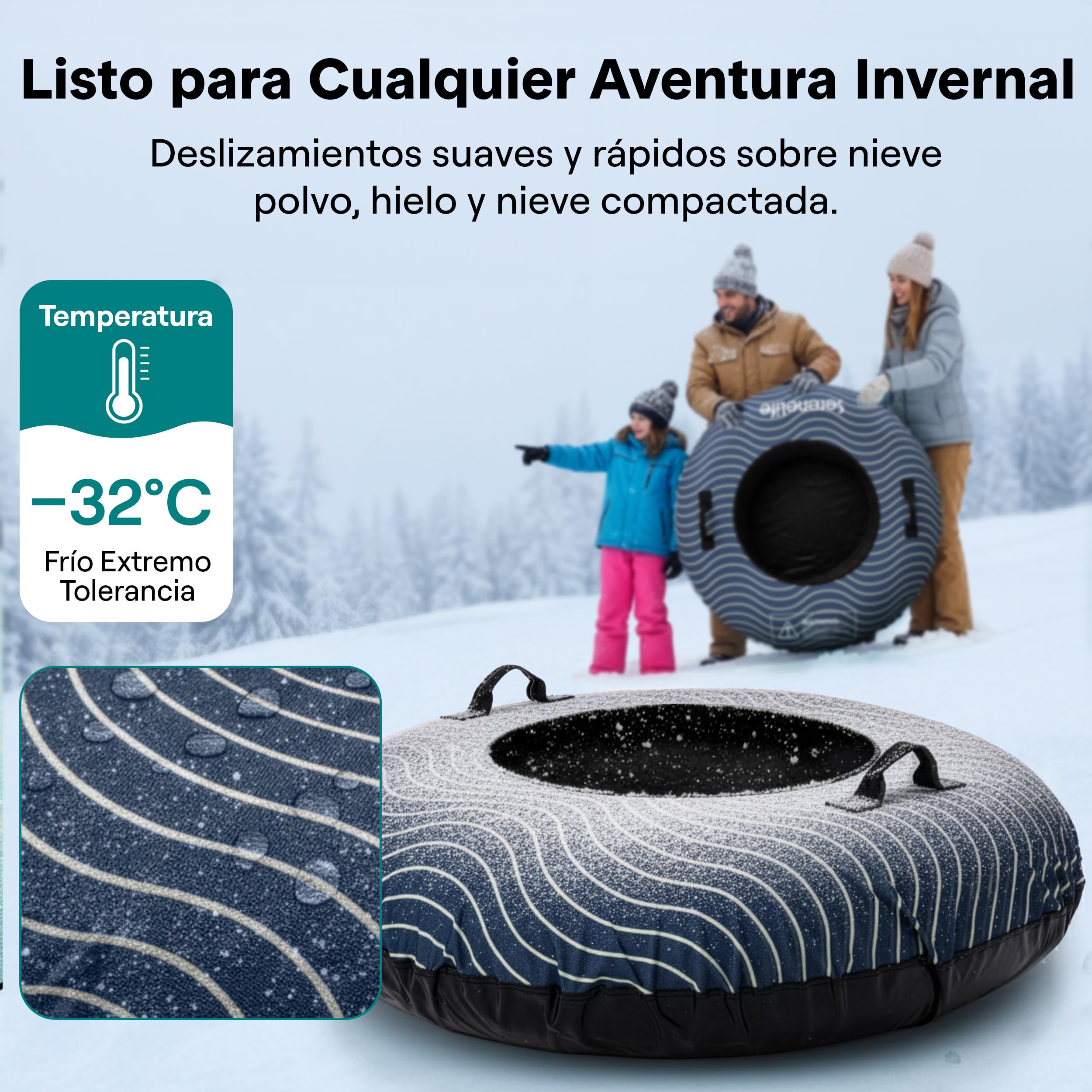 SereneLife Snowtube 101/112/122 cm Trineo Inflable para Niños y Adultos con Base de Plástico Resistente