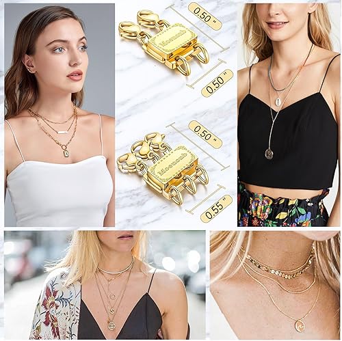 Miniatura 5 de 2 juegos de collares con cierres de capas de oro y plata, collar desenredante magnético múltiple para aspecto en capas (3 dorados + 3 plateados)