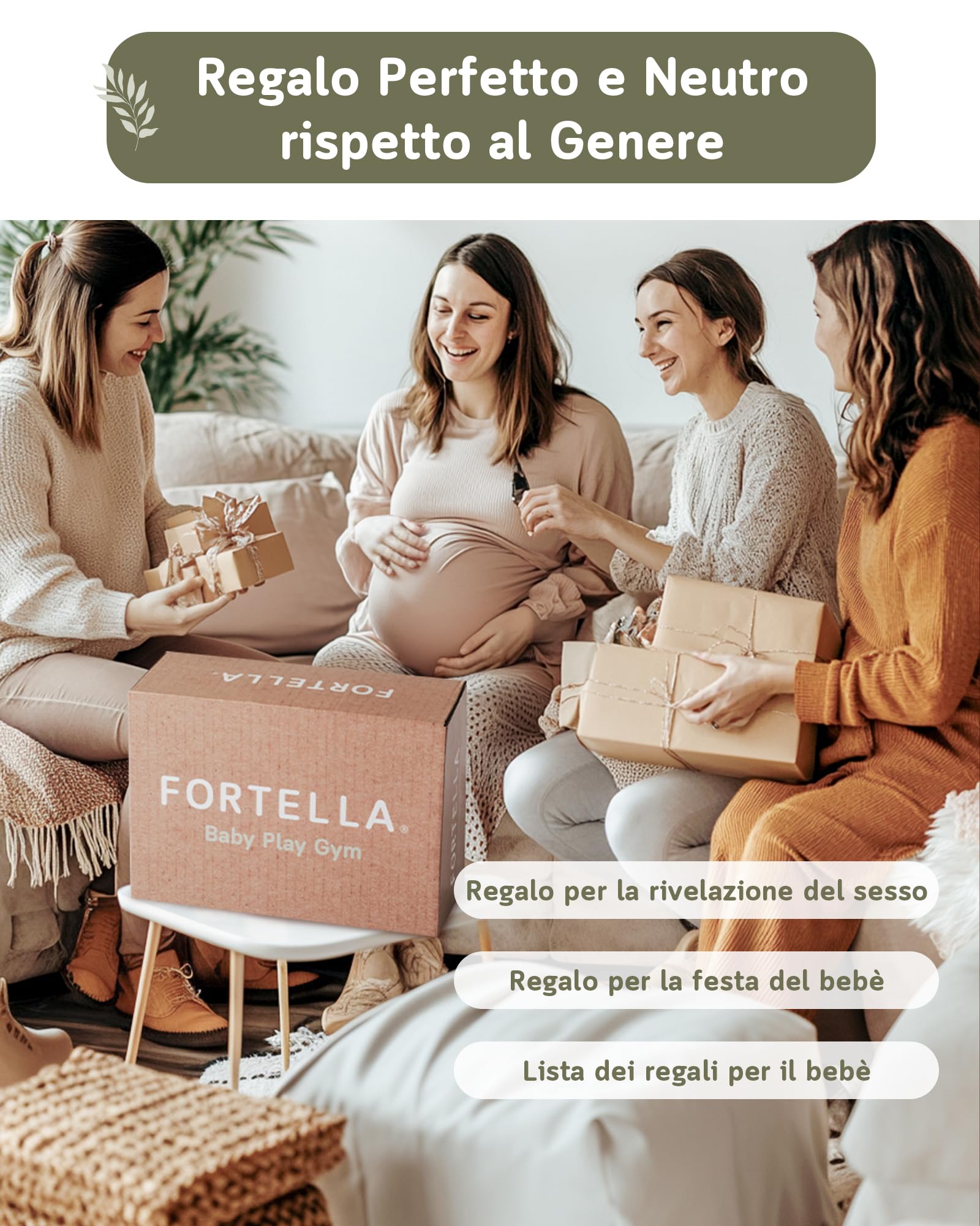 Fortella Palestrina Neonato Evolutiva Tappetino Gioco Attività 5 Giocattoli Sensoriali Specchio Cuscino 0-12 Mesi Verde