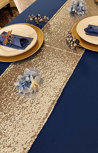 Miniatura 2 de ShiDianYi Camino de mesa con lentejuelas, color dorado claro, secuencia de 14 x 108 pulgadas, mantel brillante para despedidas de soltera y fiestas